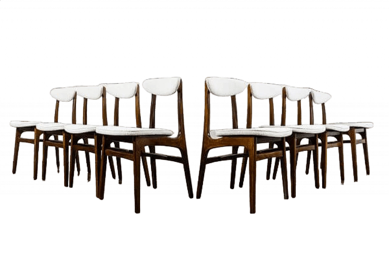 8 White dining chairs by Rajmund Teofil Hałas, 1960s 22