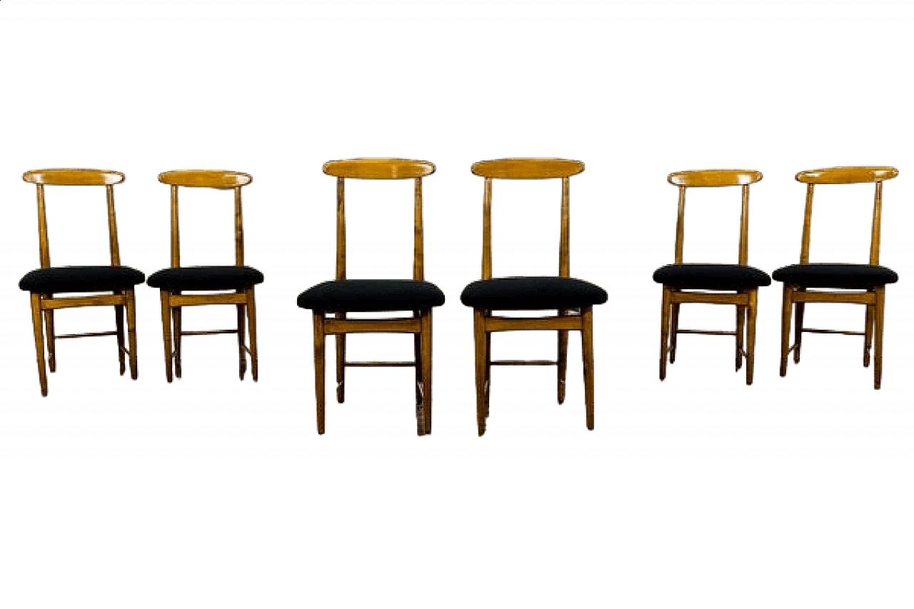 6 Chairs in wood and black fabric by Bernard Malendowicz, 1960s 21