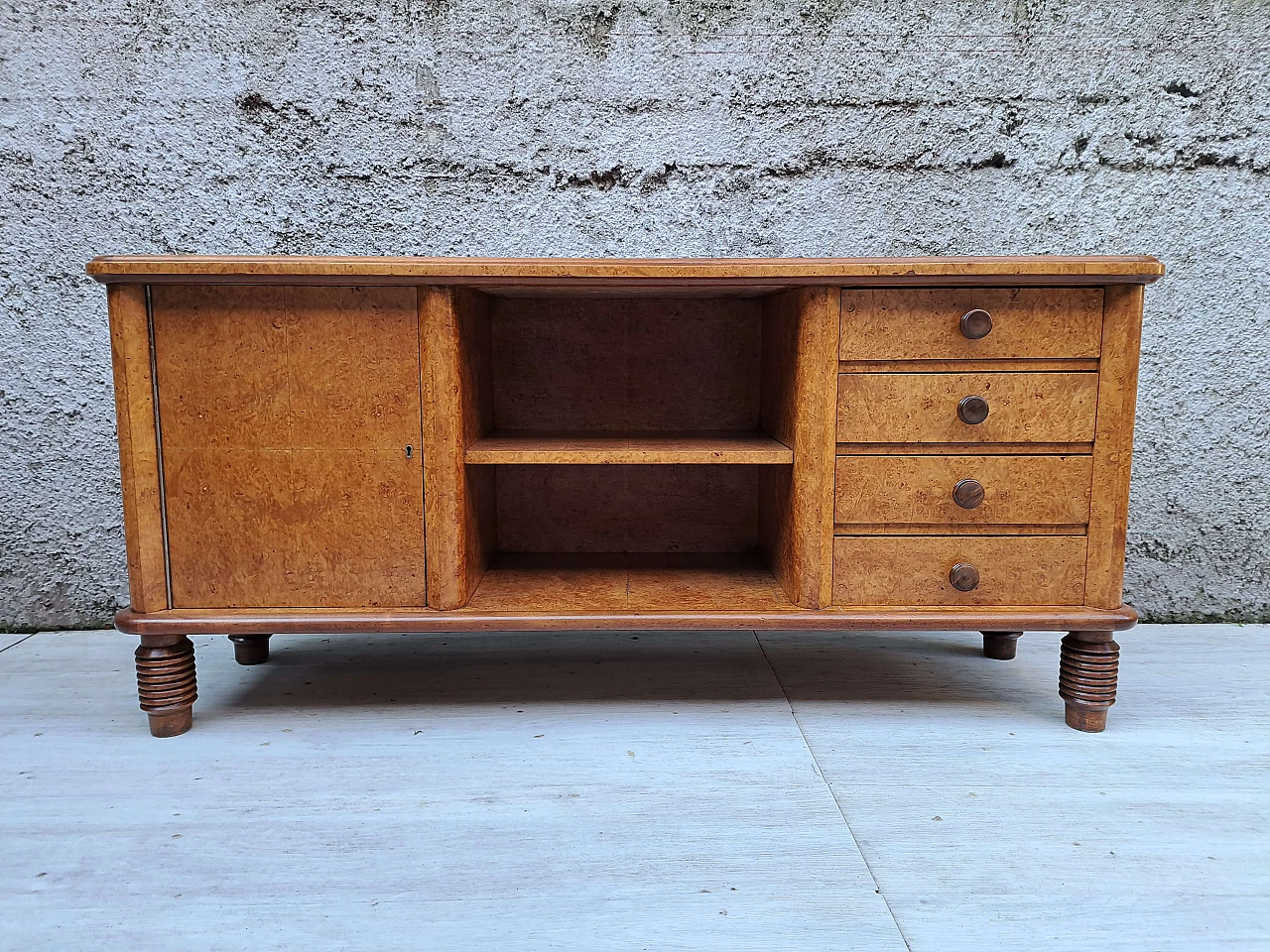 Art Deco briar-root sideboard with burgundy glass top, 1930s 1