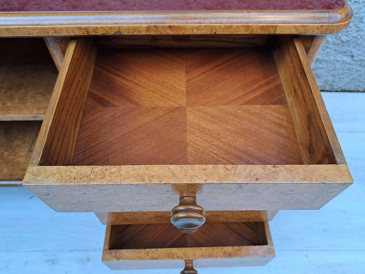 Art Deco briar-root sideboard with burgundy glass top, 1930s 6