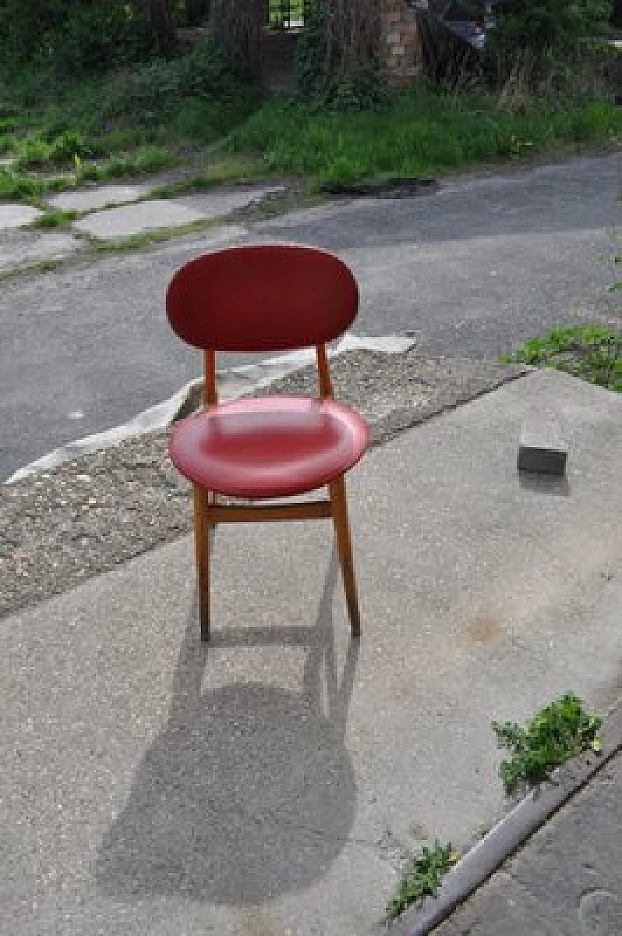 Hungarian wood and red leatherette chair, 1960s 1