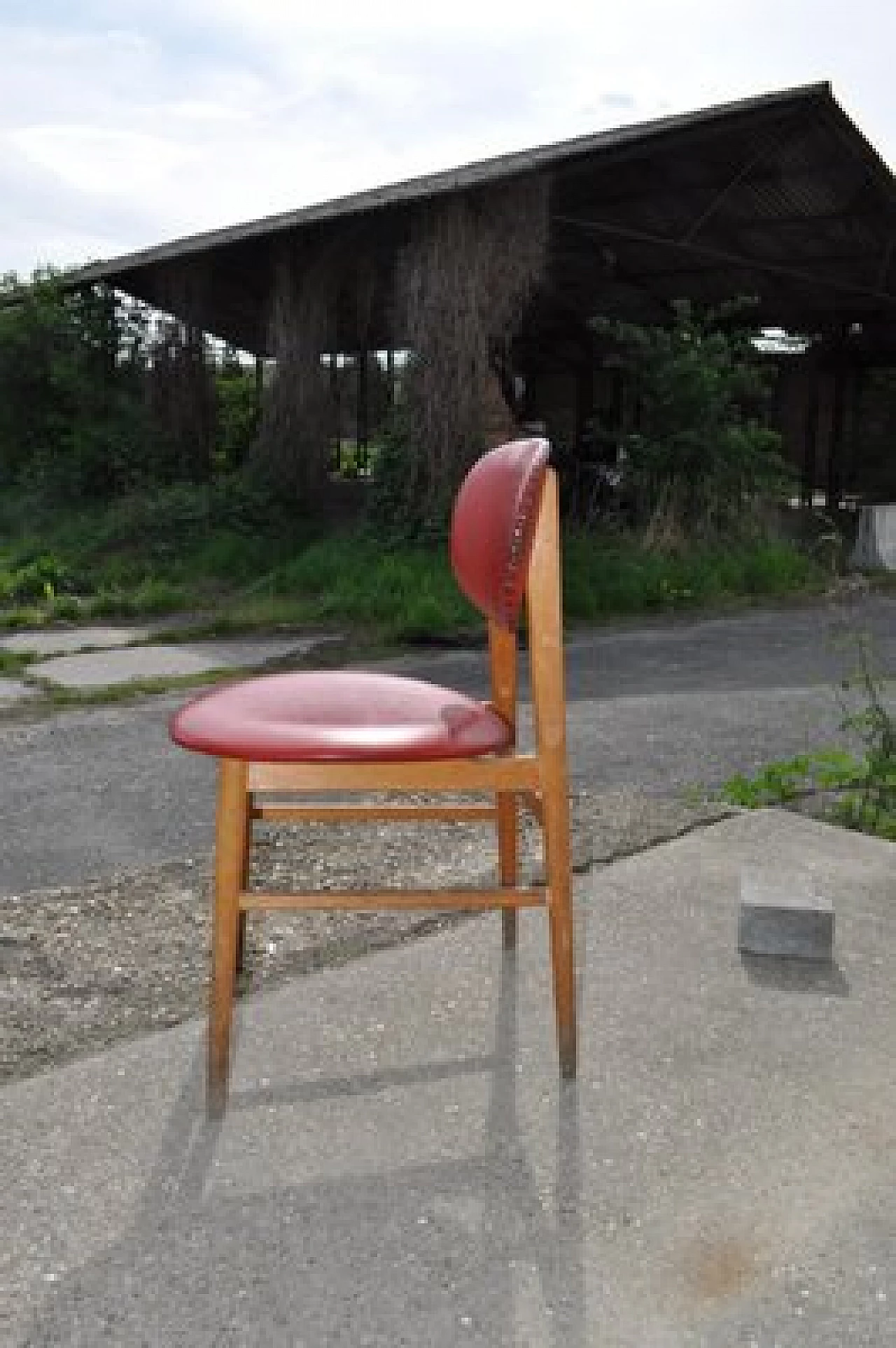 Hungarian wood and red leatherette chair, 1960s 2