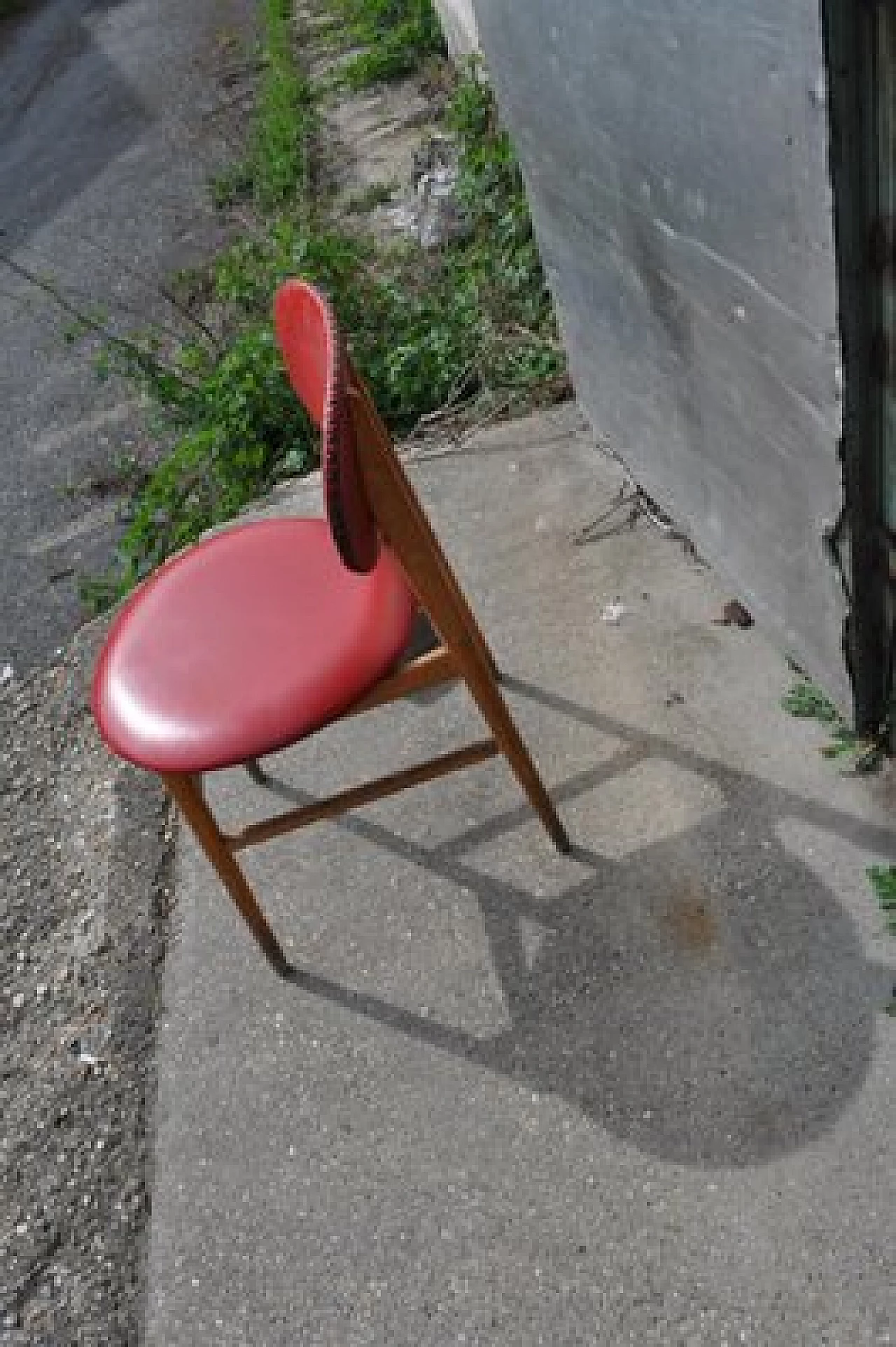 Hungarian wood and red leatherette chair, 1960s 5