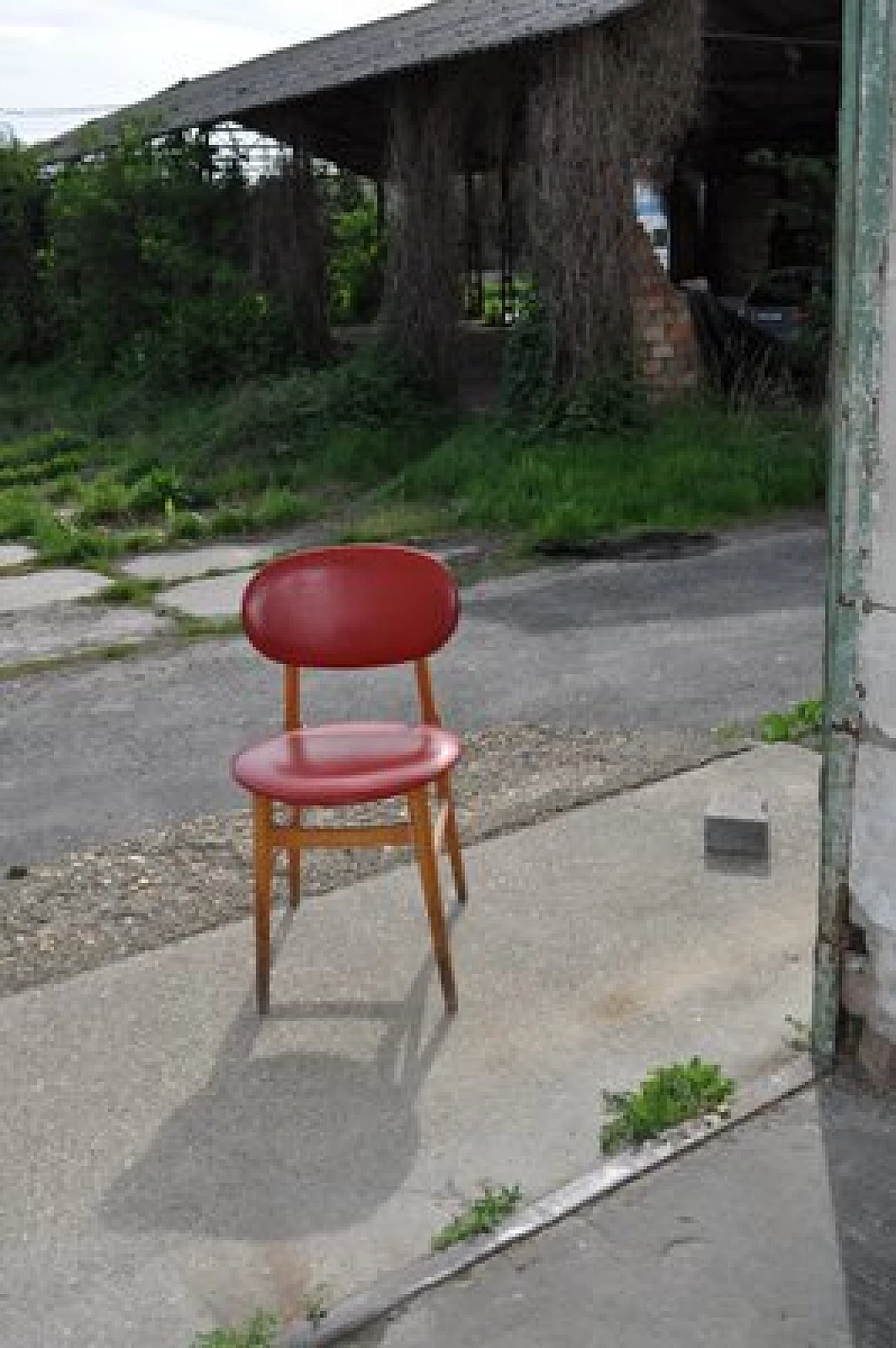 Hungarian wood and red leatherette chair, 1960s 6