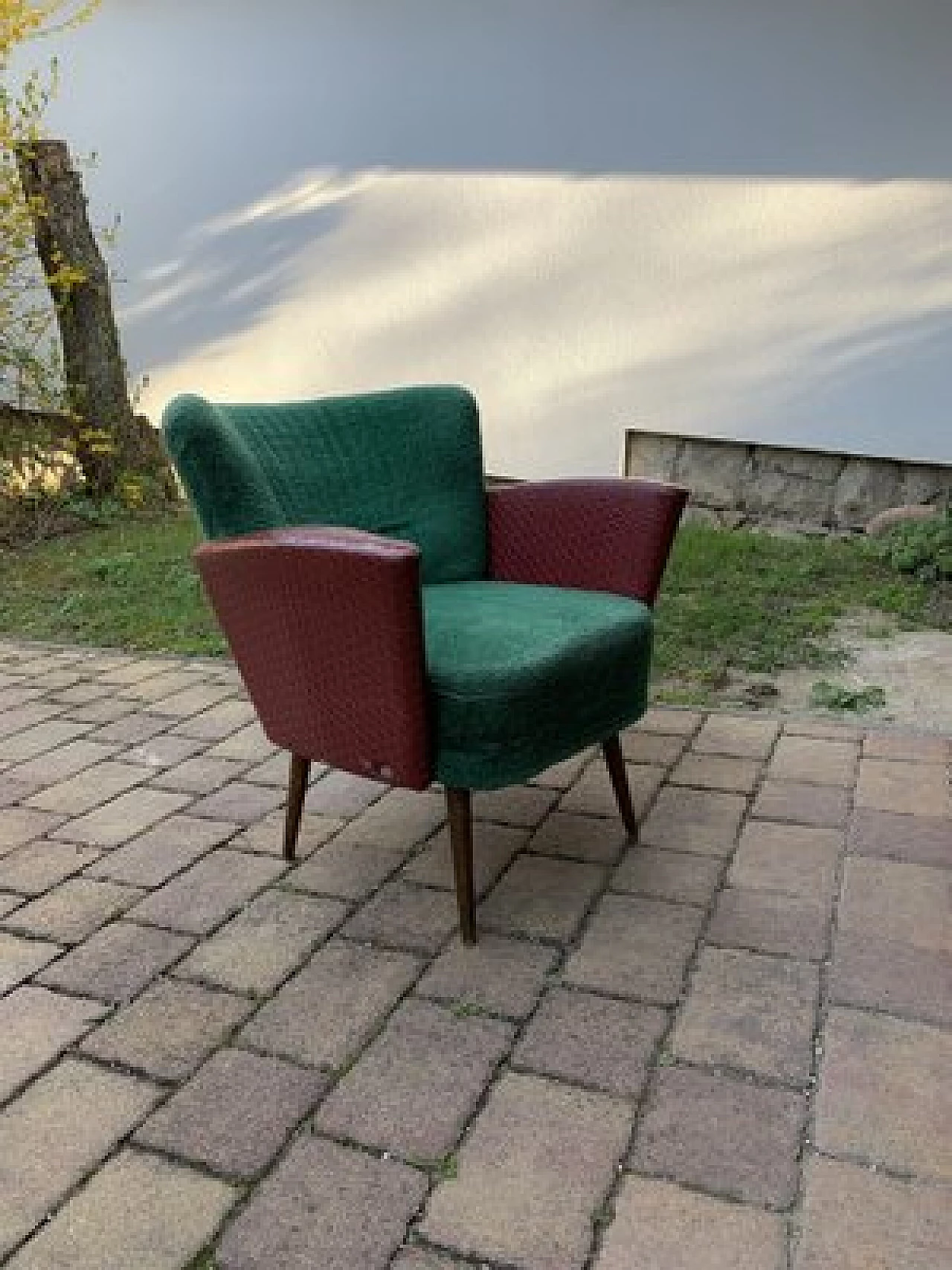 Hungarian wood, fabric and leatherette armchair, 1950s 1