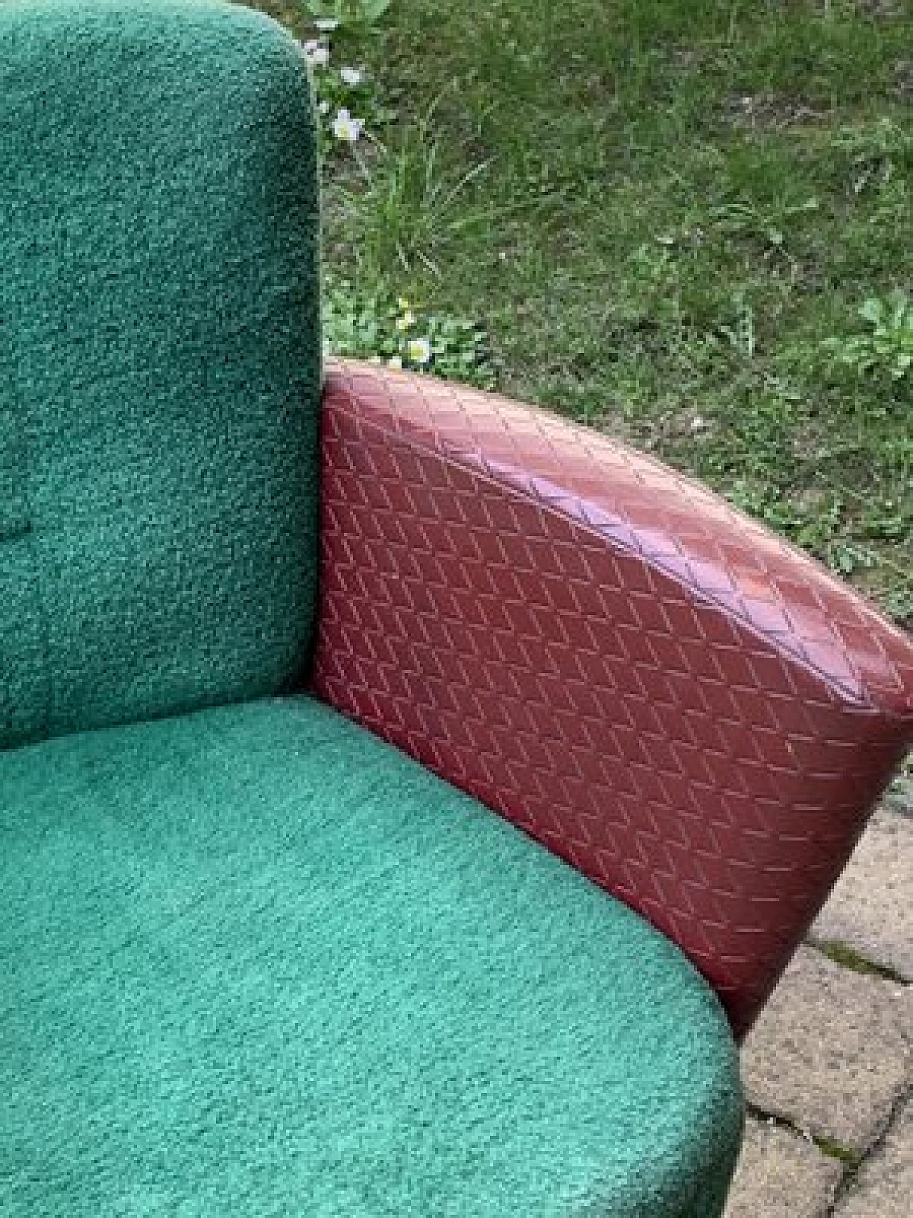 Hungarian wood, fabric and leatherette armchair, 1950s 3