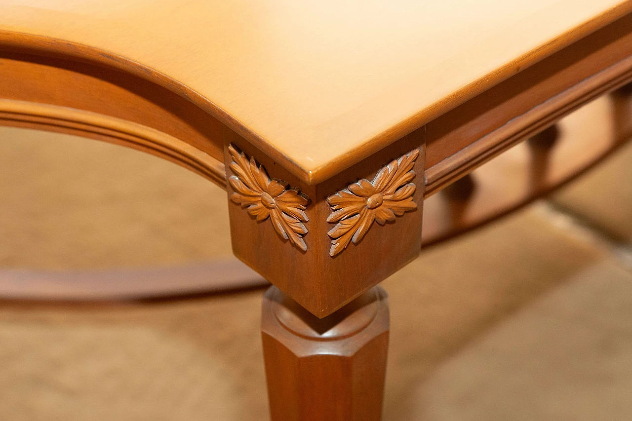 English-style walnut table with carvings and turned legs, 1940s 4