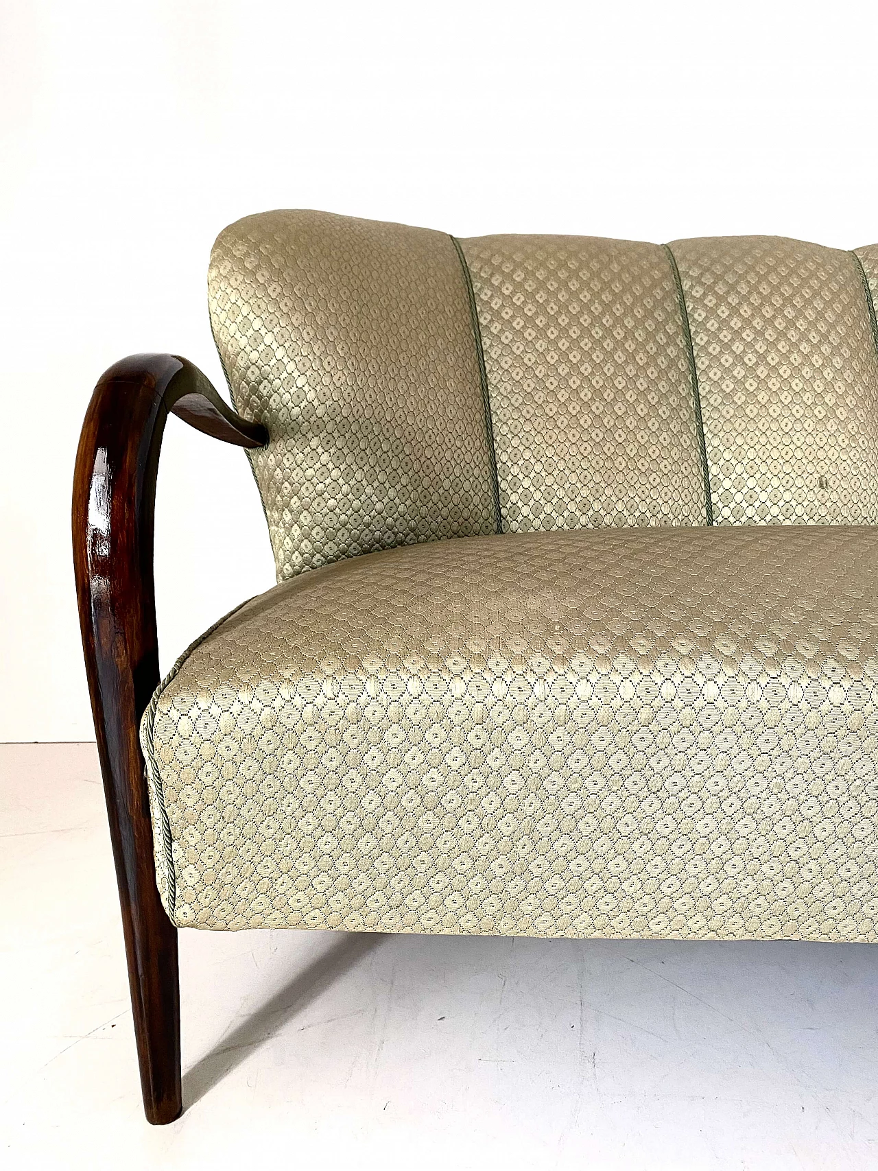 Pair of Art Deco armchairs, sofa and coffee table in solid walnut, 1930s 8