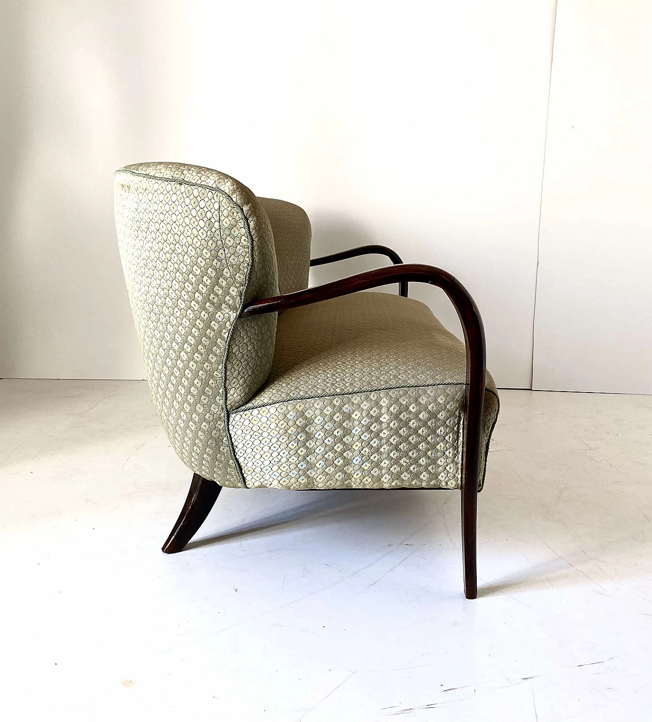 Pair of Art Deco armchairs, sofa and coffee table in solid walnut, 1930s 11