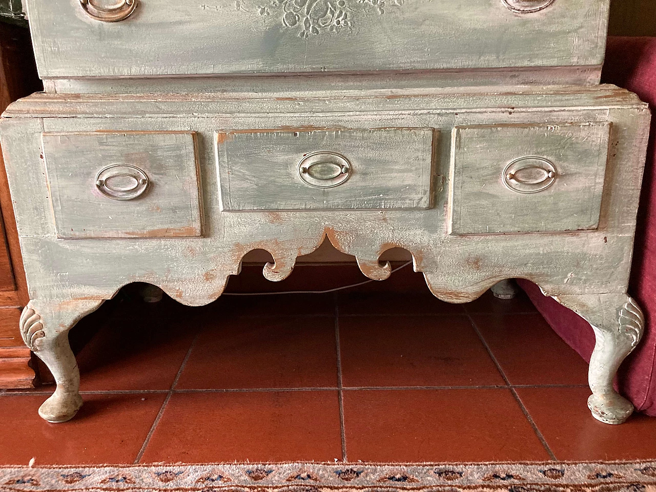 Shabby Chic antiqued green wood chest of drawers 3