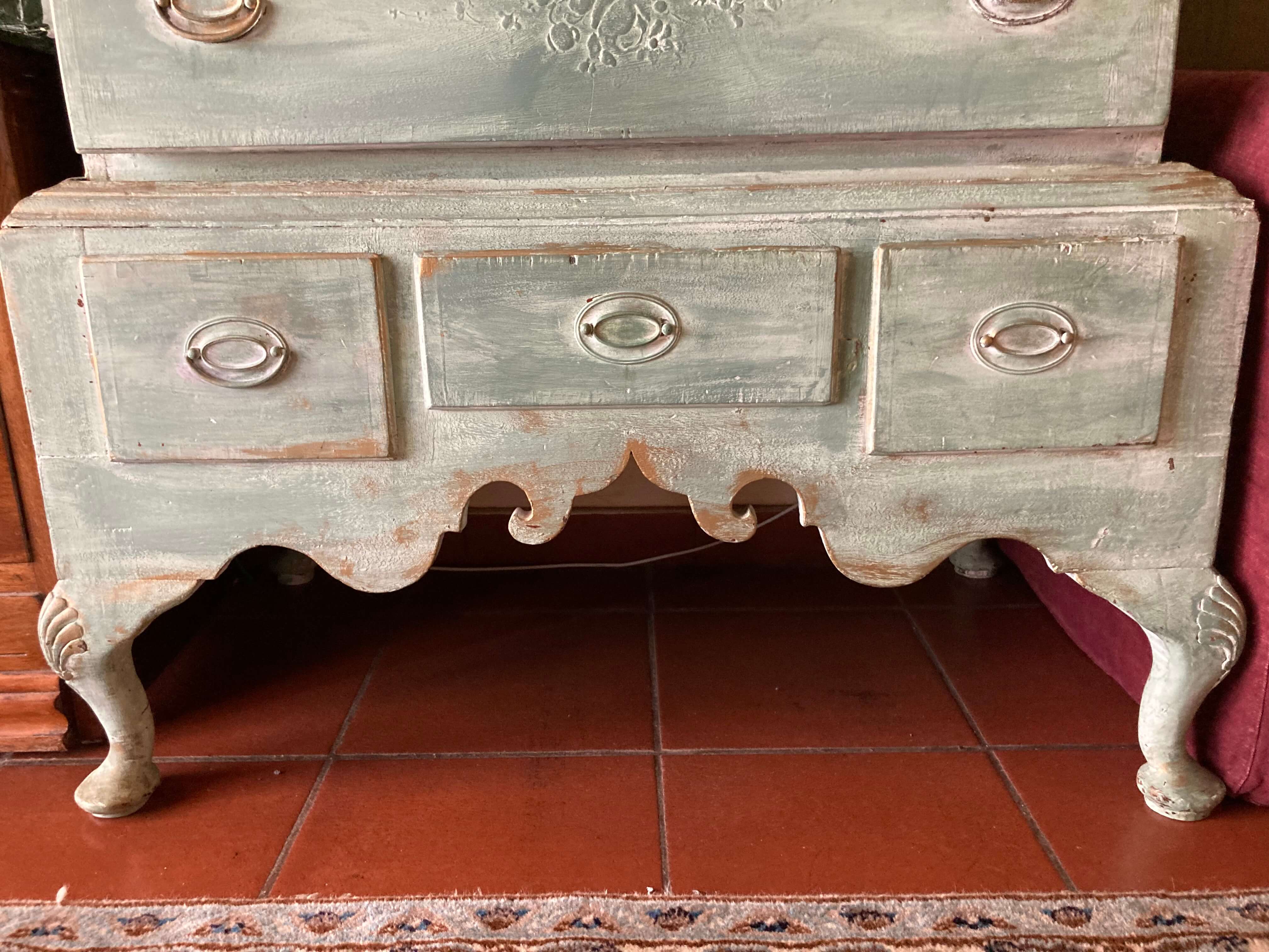 Cassettiera Shabby Chic in legno verde anticato