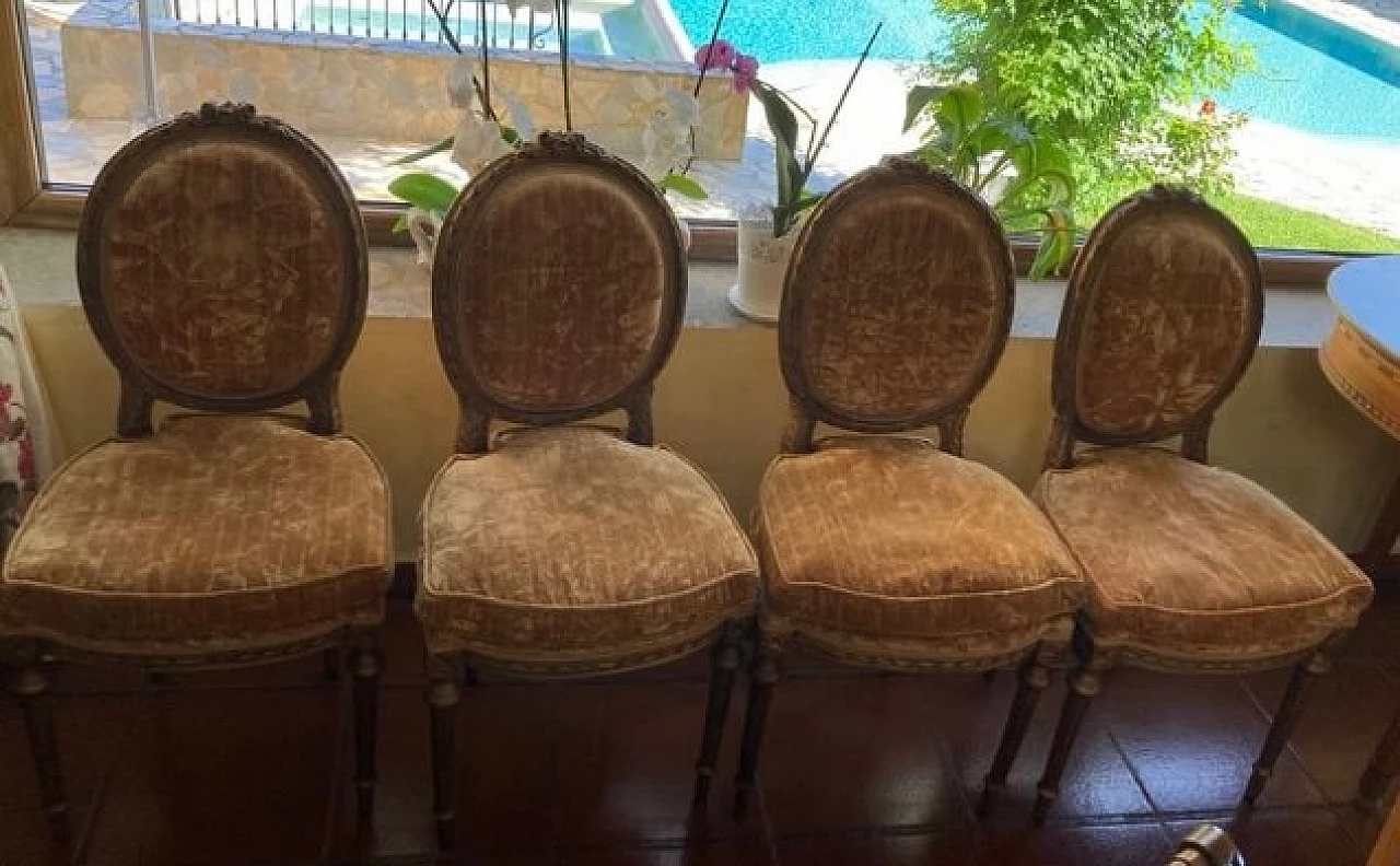 4 Chairs in gilded wood and gold velvet, 18th century 2