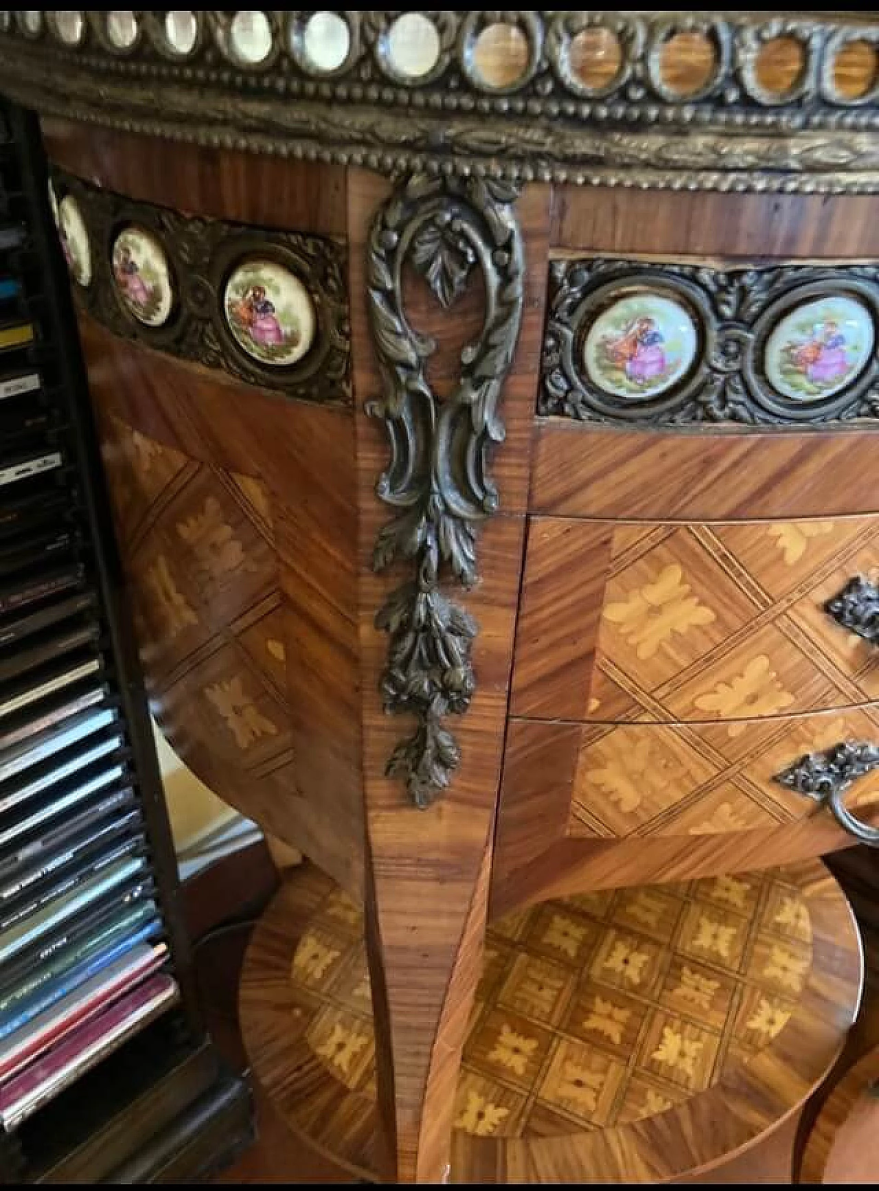 Wood side table with drawers and double shelf 5