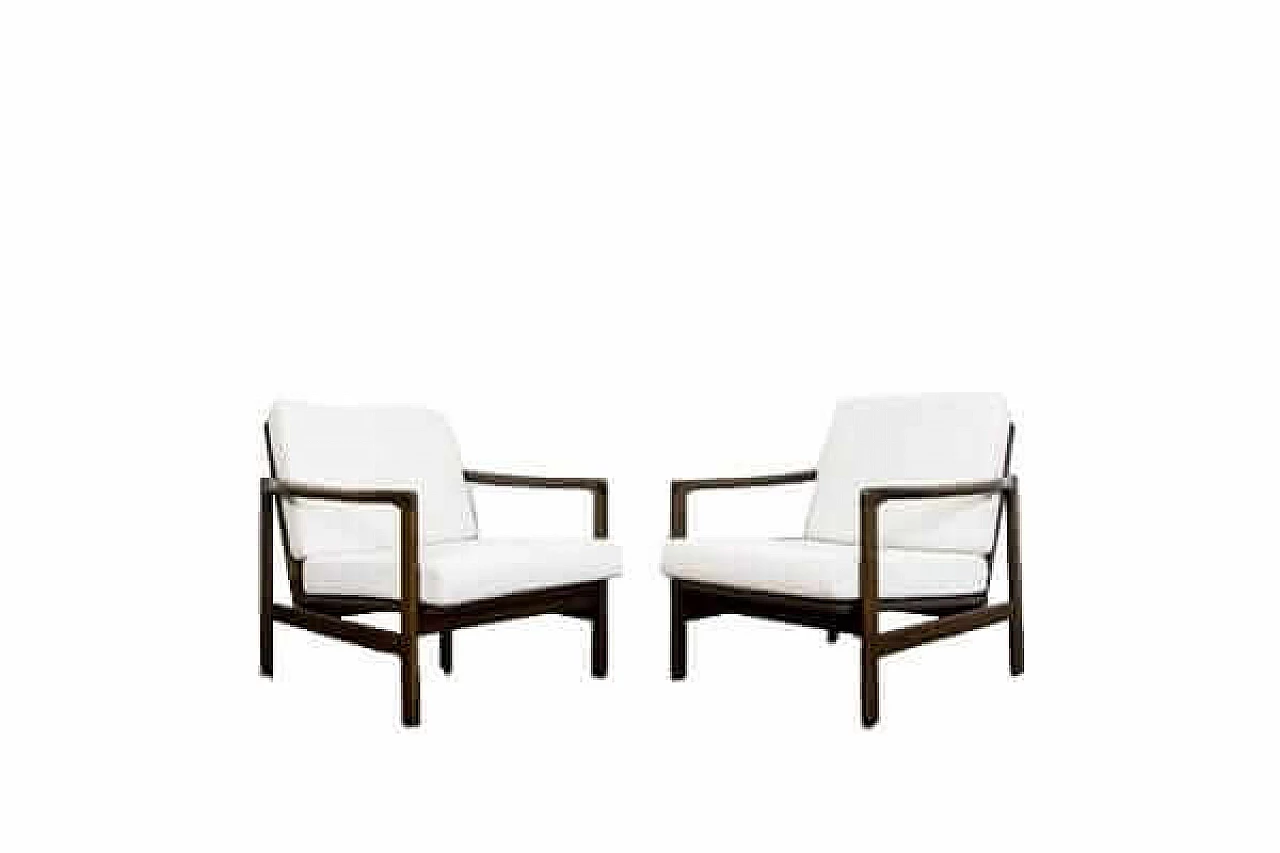 Pair of beech and fabric B-7522 armchairs by Zenon Bączyk for SFM, 1960s 33