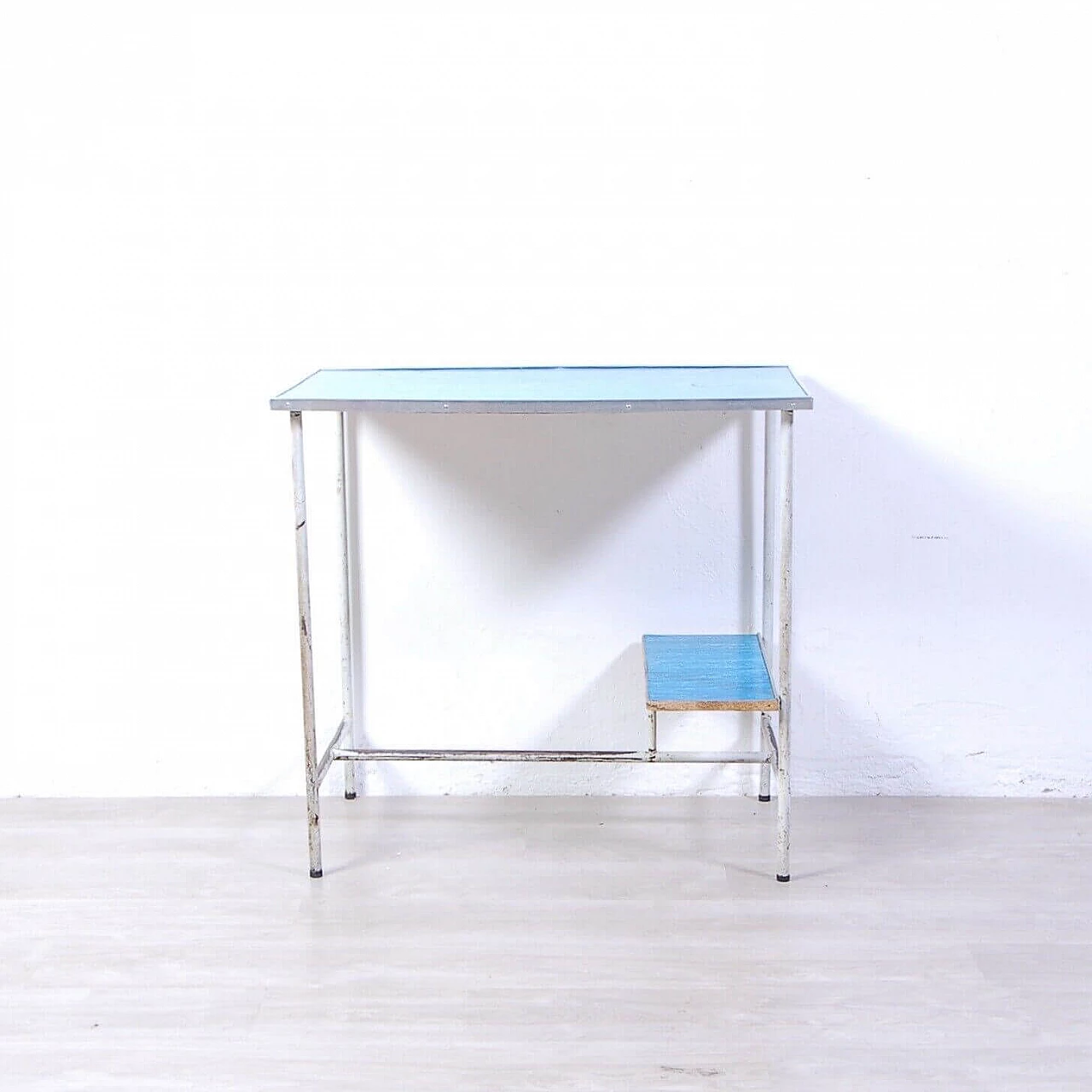 Industrial iron and blue plate teaching desk, 1970s 2