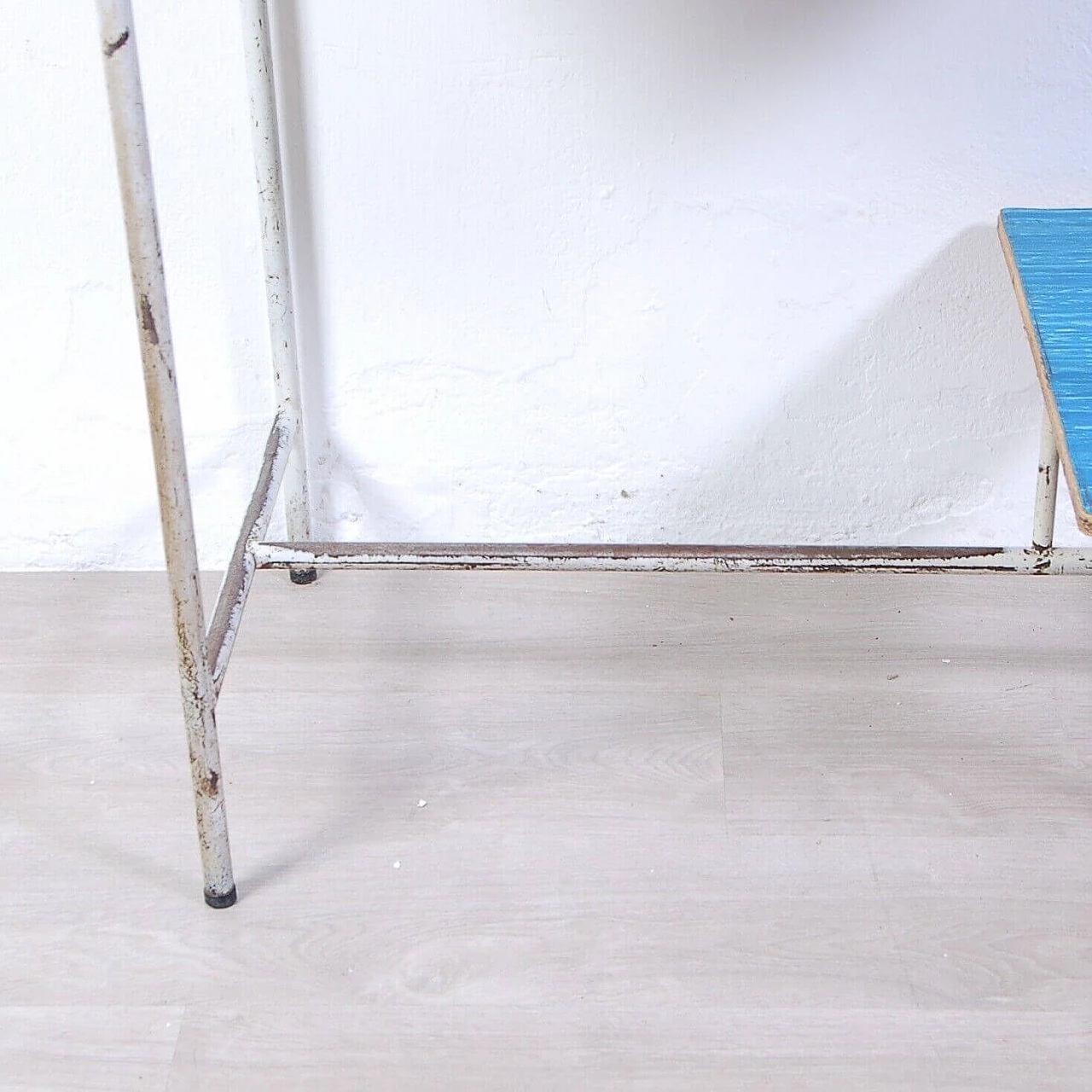 Industrial iron and blue plate teaching desk, 1970s 4