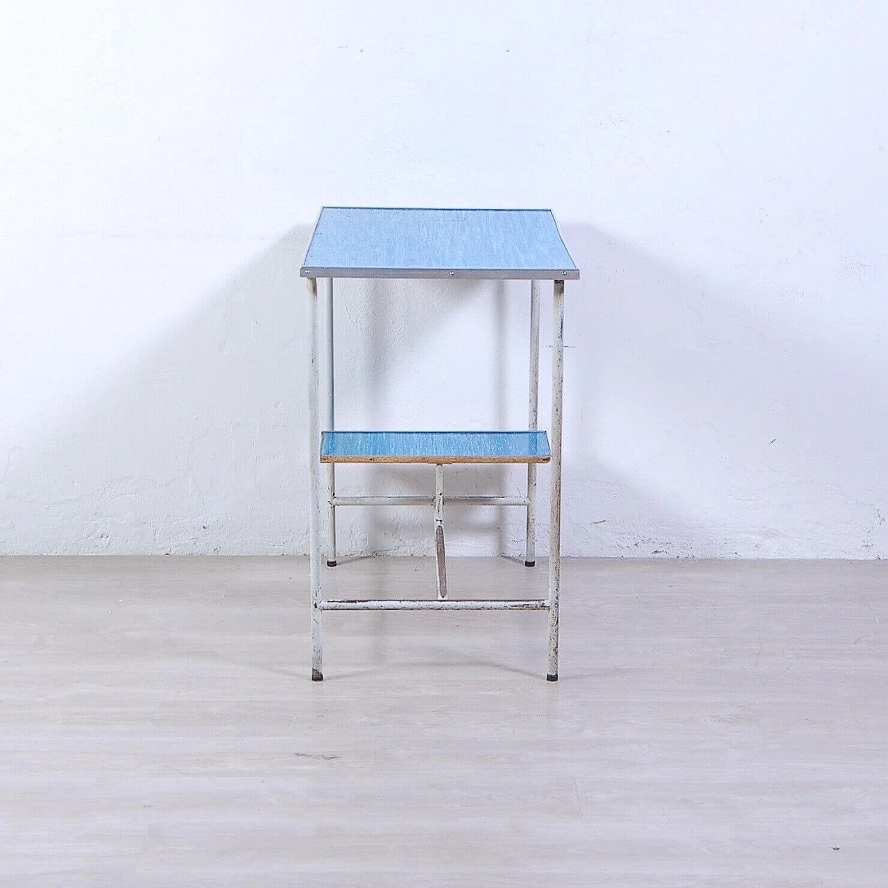 Industrial iron and blue plate teaching desk, 1970s 7