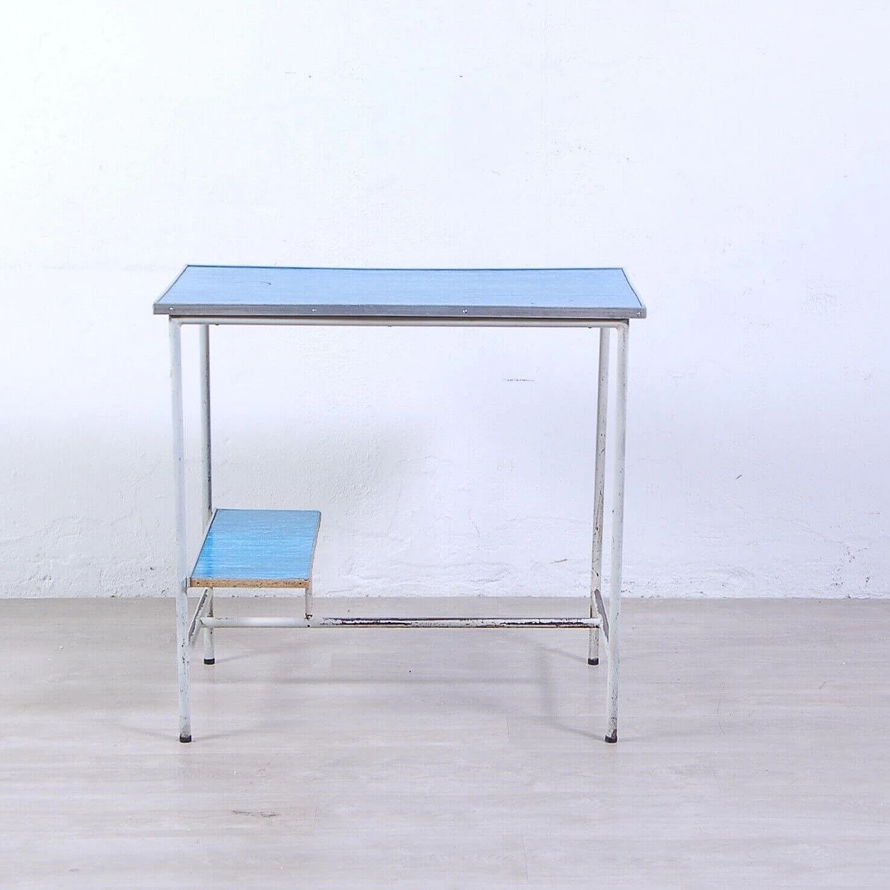 Industrial iron and blue plate teaching desk, 1970s 8