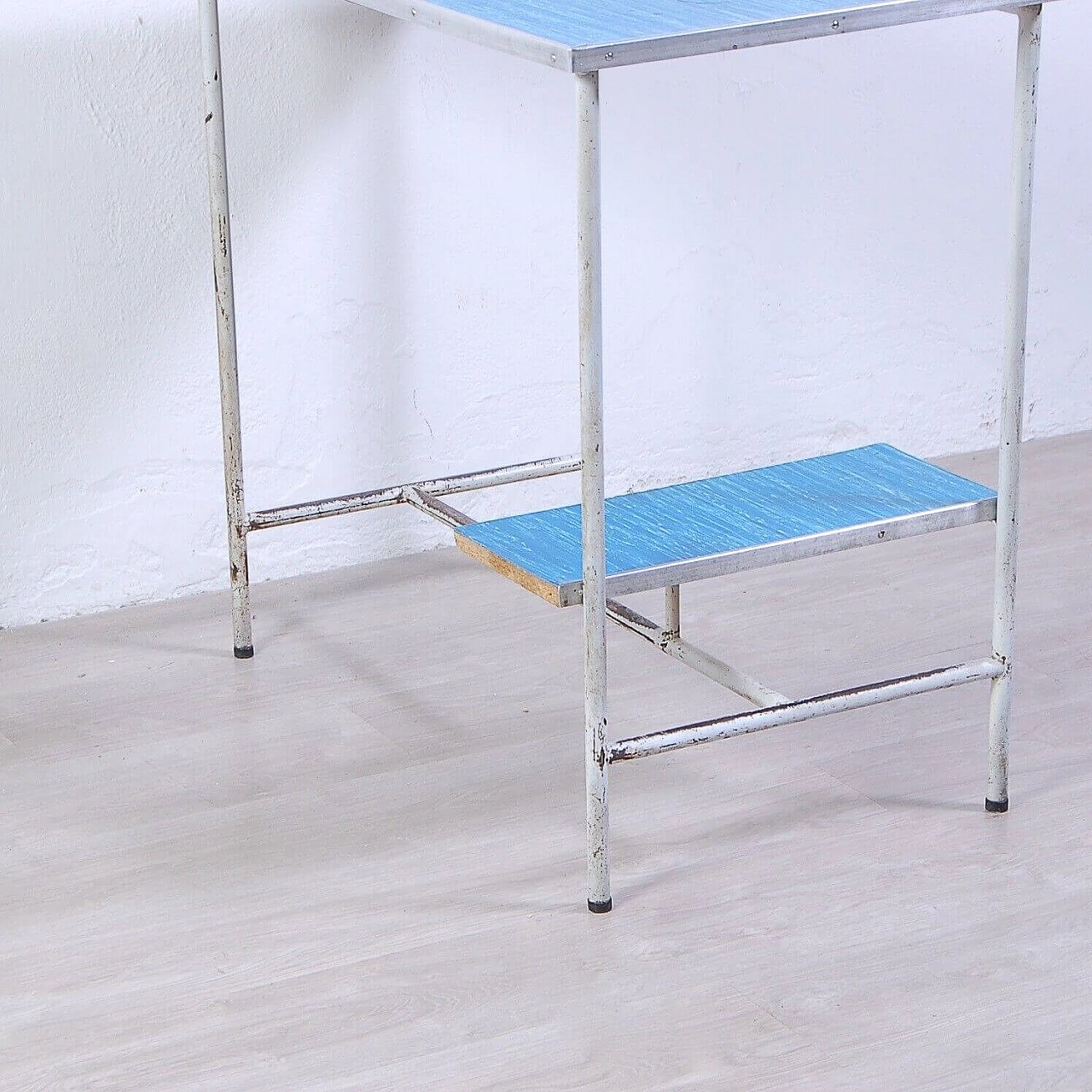 Industrial iron and blue plate teaching desk, 1970s 10