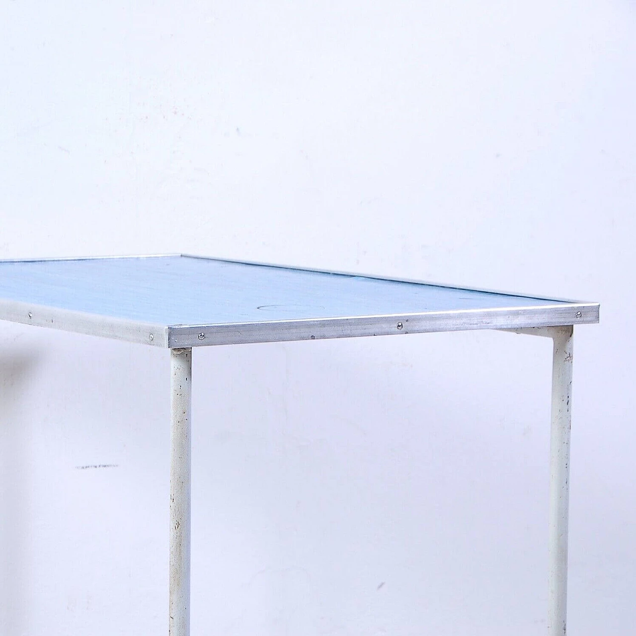 Industrial iron and blue plate teaching desk, 1970s 12