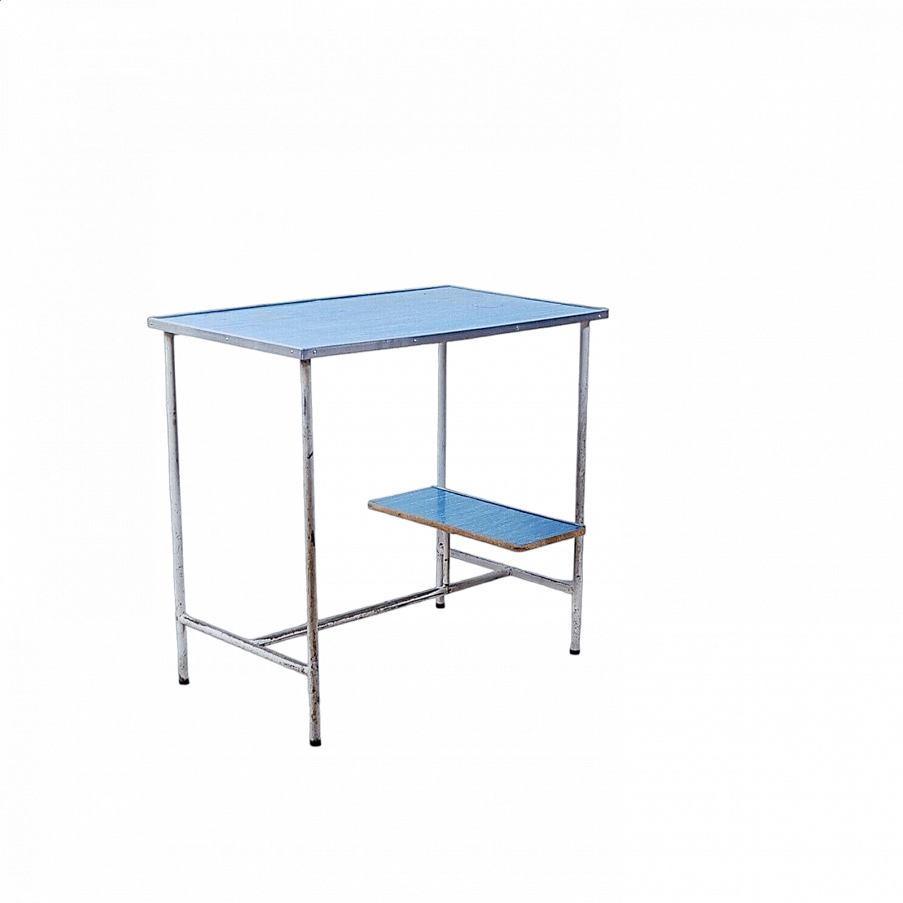 Industrial iron and blue plate teaching desk, 1970s 13