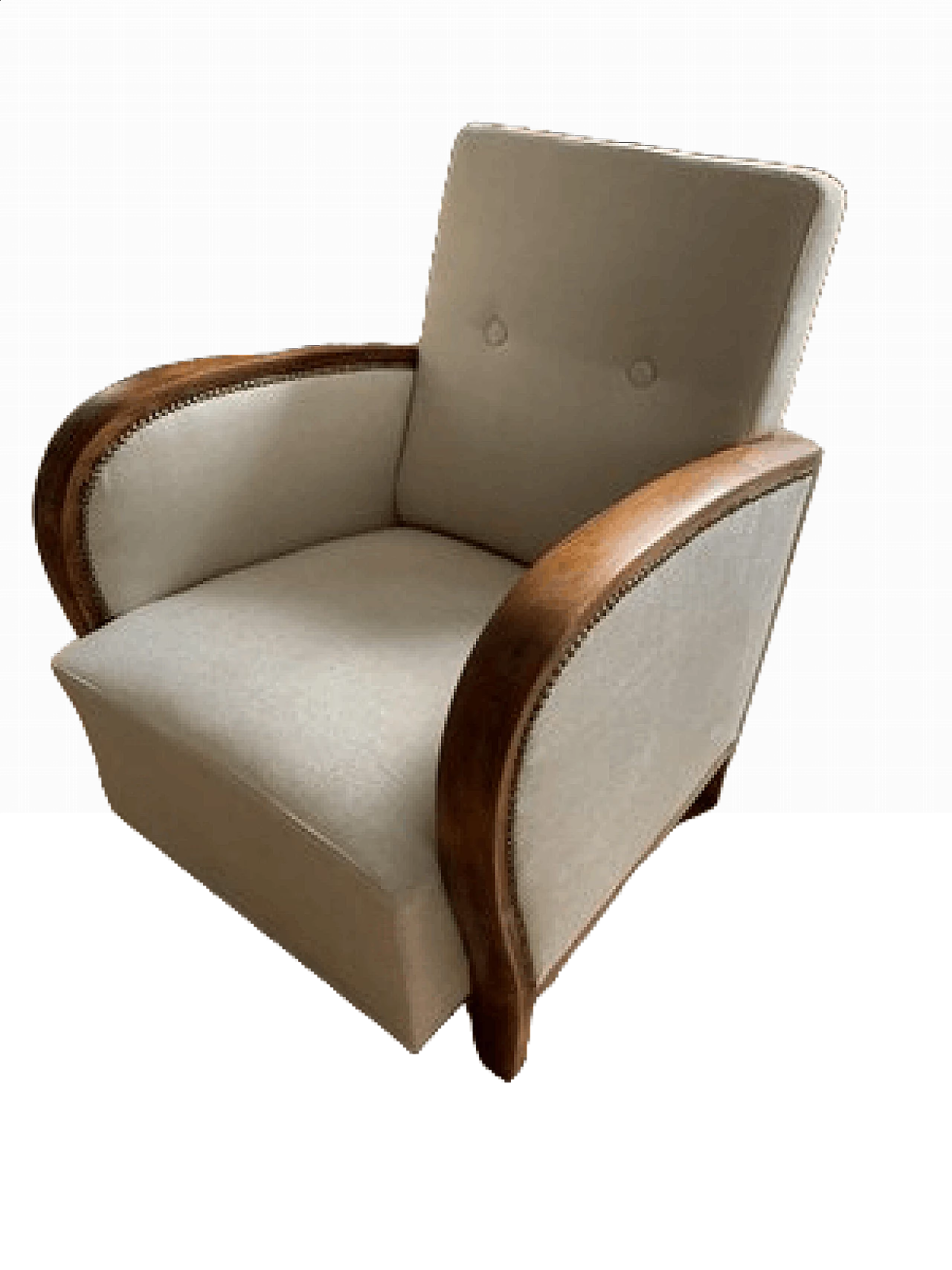 Hungarian Art Deco wood and beige fabric armchair, 1930s 9