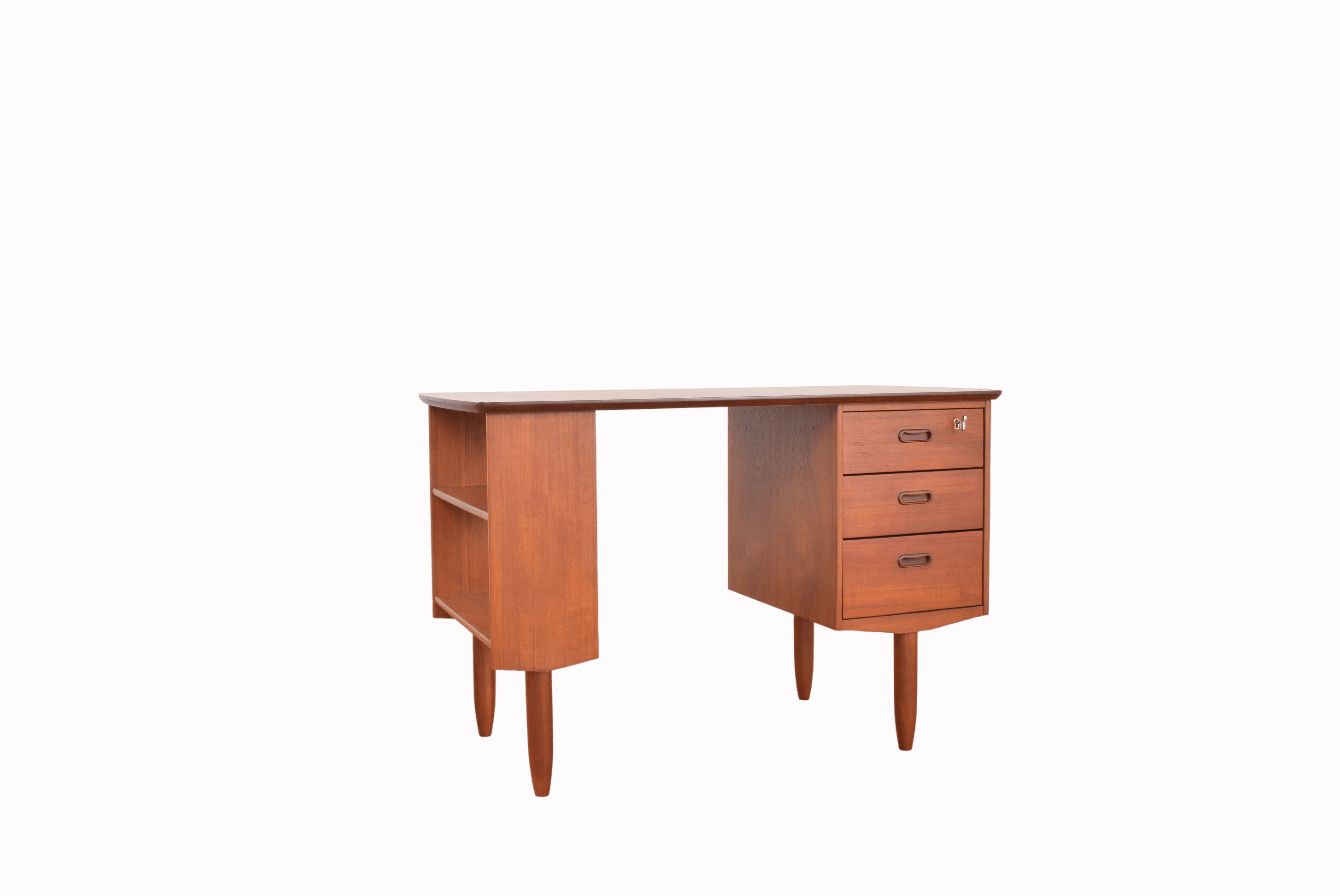 Scrivania vintage in teak e ottone con 3 cassetti (anni '70)