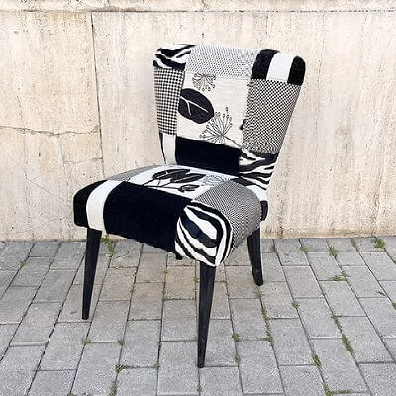 Bedroom armchair with patchwork upholstery, 1950s 2