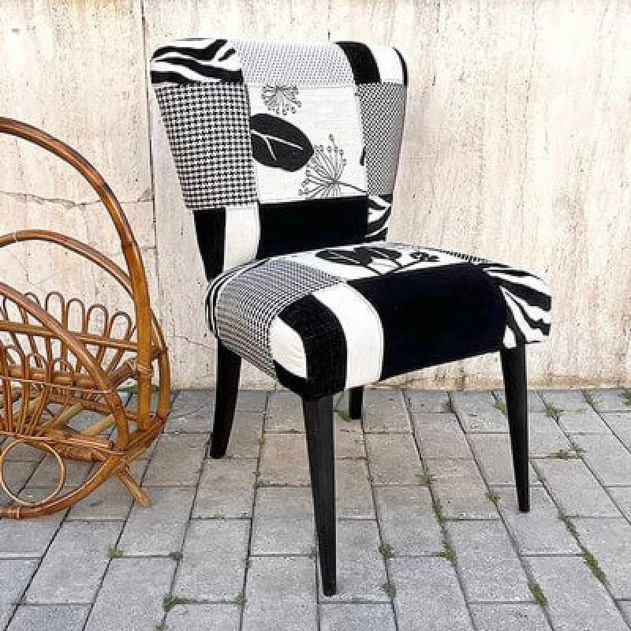 Bedroom armchair with patchwork upholstery, 1950s 4