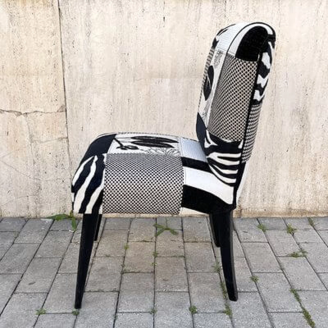 Bedroom armchair with patchwork upholstery, 1950s 7