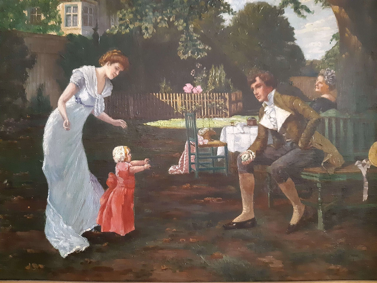 Genre scene in a park, oil painting on canvas, early 20th century 2