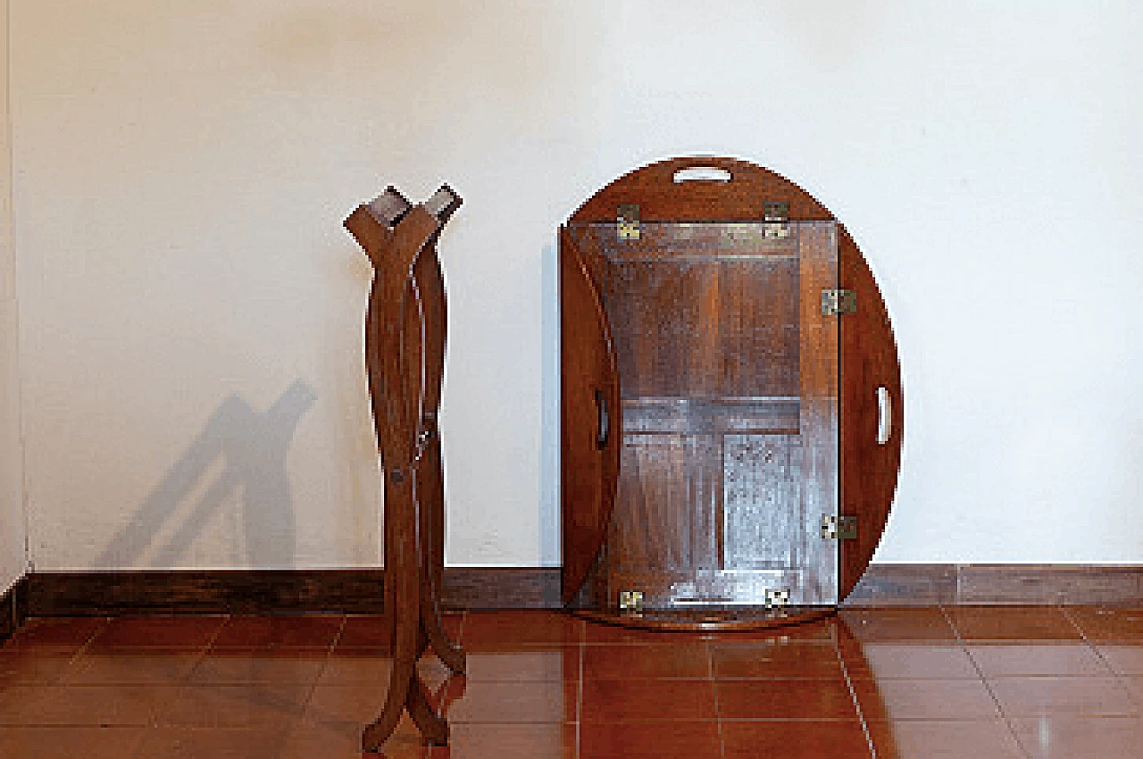 Marine wooden coffee table with butler tray, 1930s 4