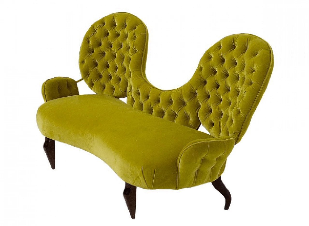Wood and yellow ochre velvet sofa by Renzo Zavanella, 1950s 1