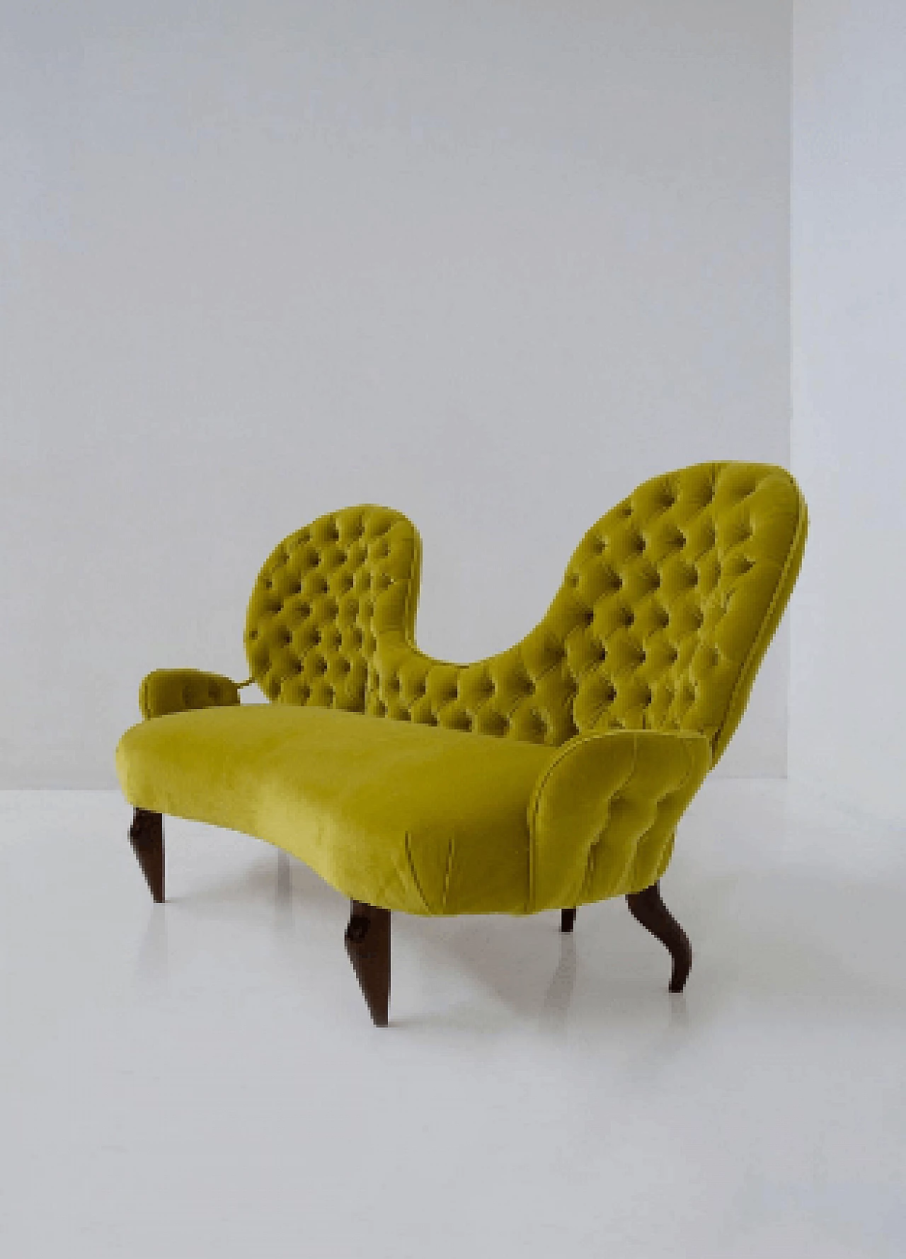 Wood and yellow ochre velvet sofa by Renzo Zavanella, 1950s 6