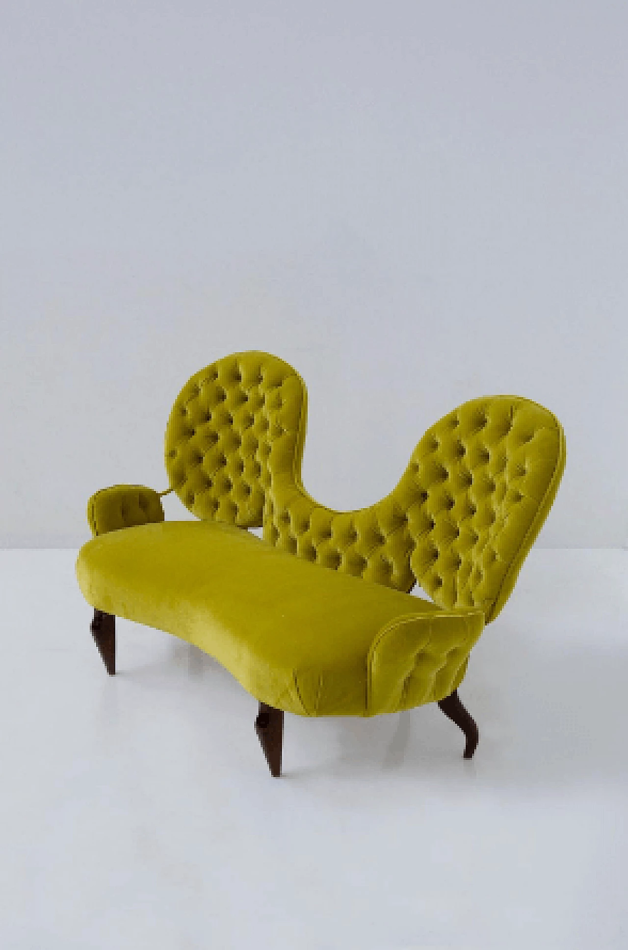 Wood and yellow ochre velvet sofa by Renzo Zavanella, 1950s 7