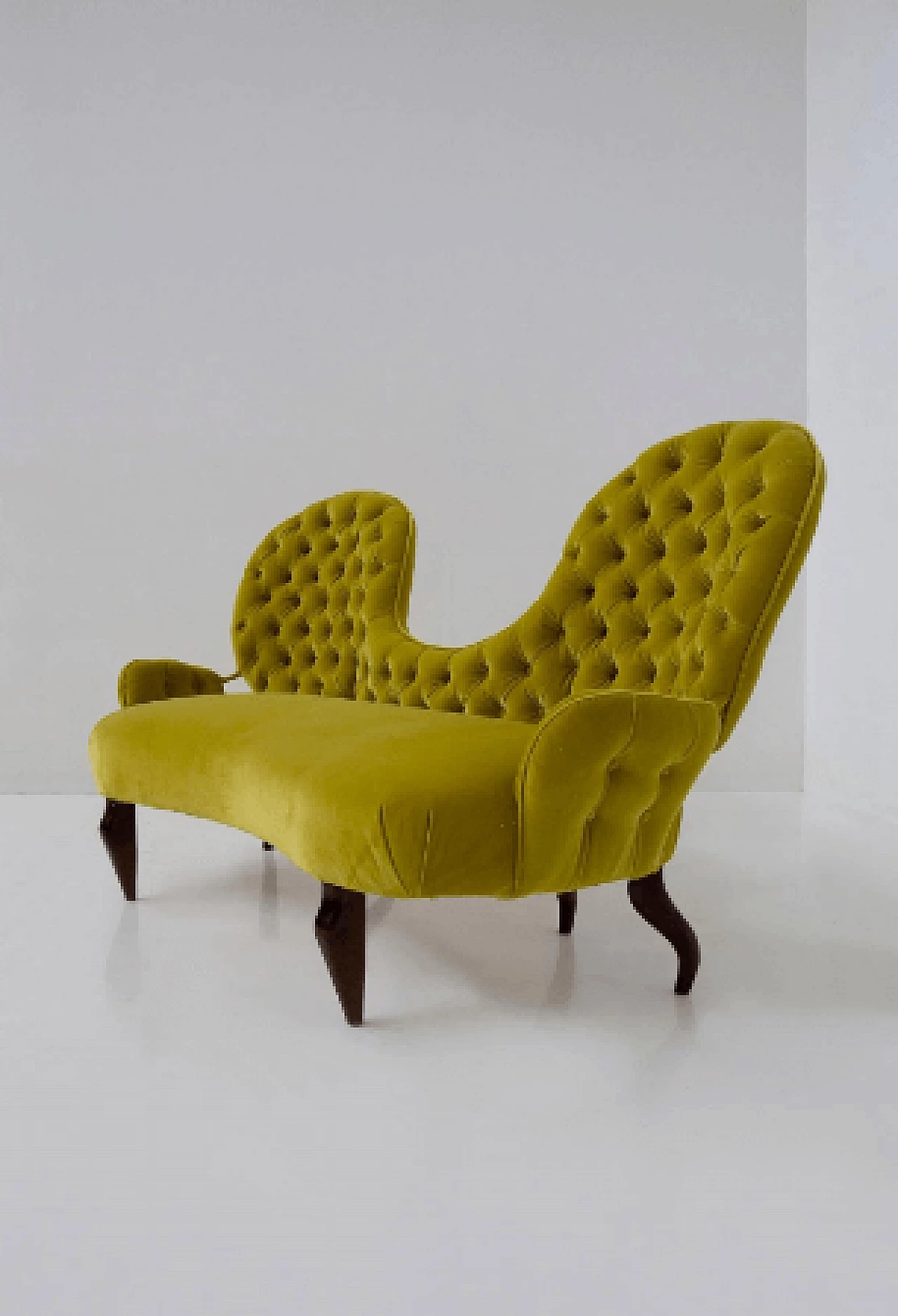 Wood and yellow ochre velvet sofa by Renzo Zavanella, 1950s 8