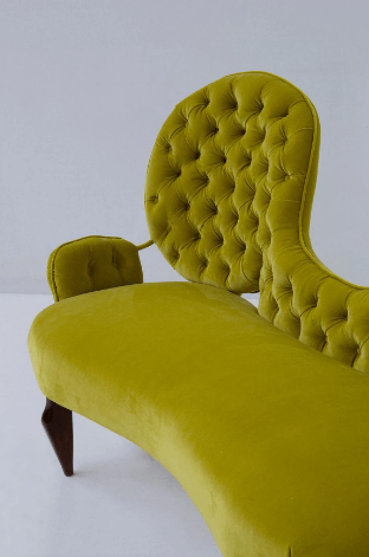 Wood and yellow ochre velvet sofa by Renzo Zavanella, 1950s 9