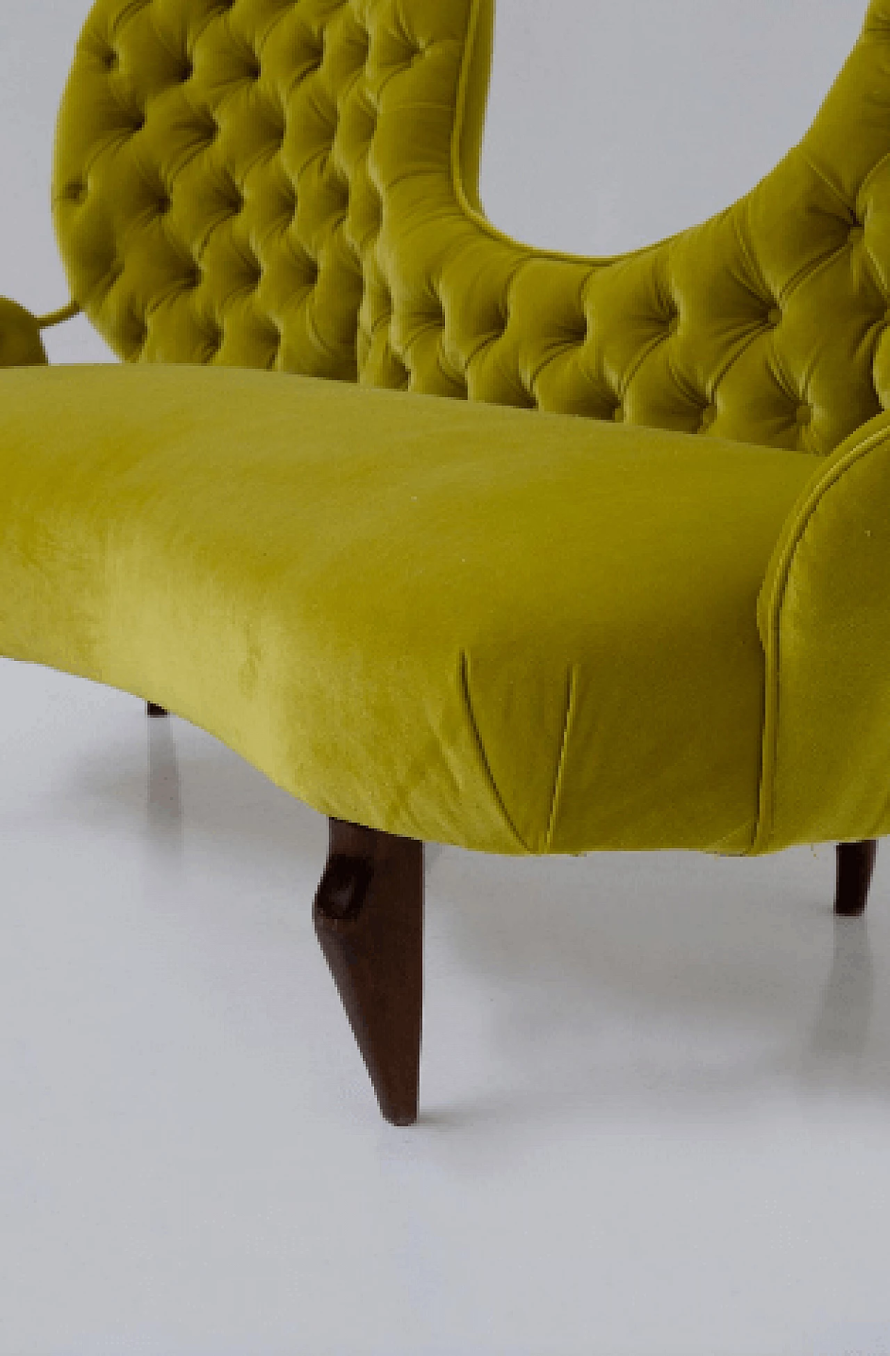 Wood and yellow ochre velvet sofa by Renzo Zavanella, 1950s 10