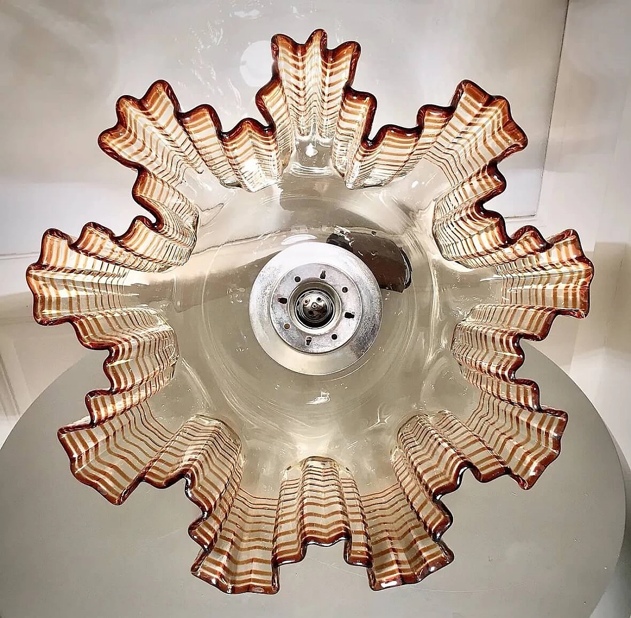 Glass chandelier with pleated edge by Mazzega, 1970s 5