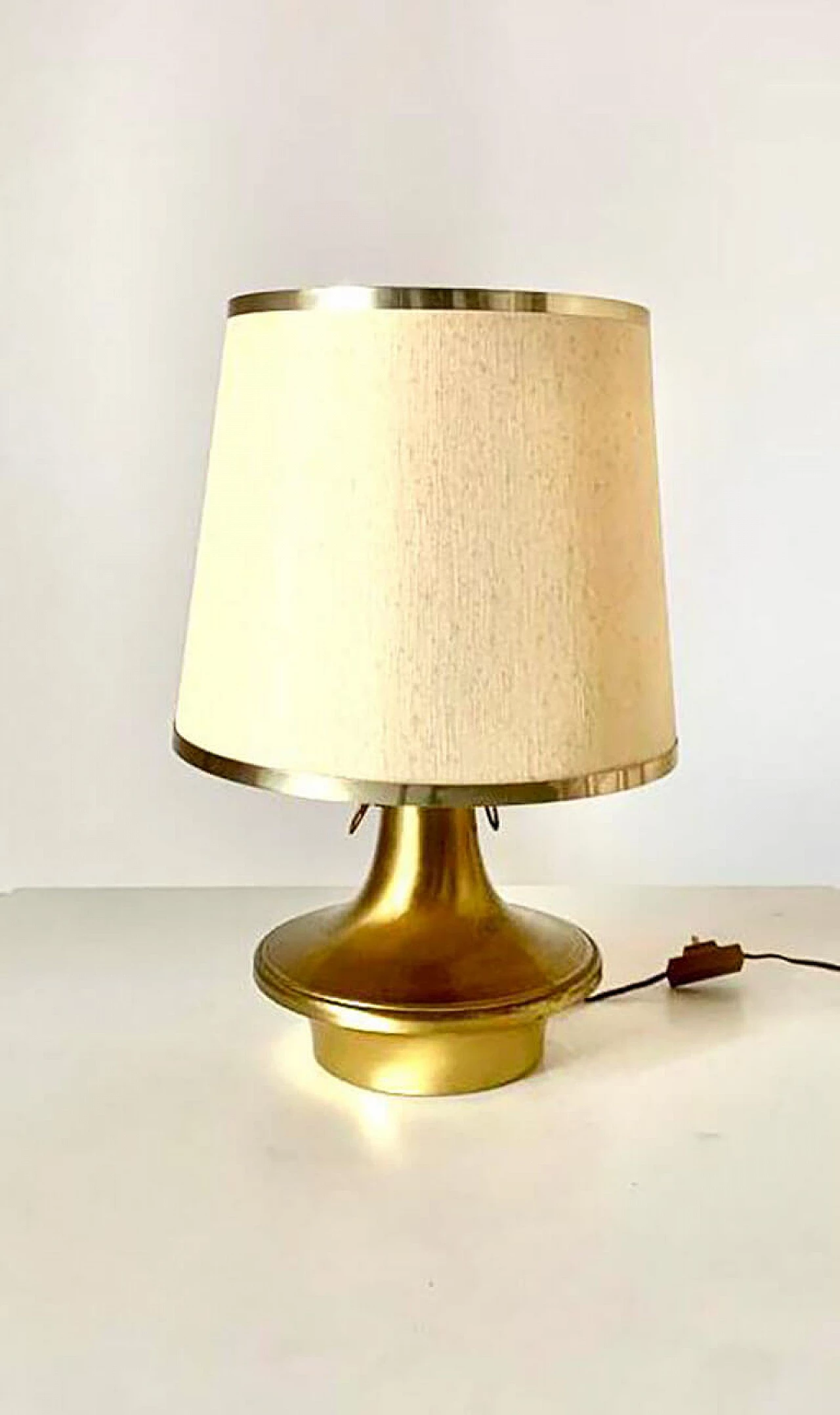 Brass table lamp with fabric shade, 1950s 1