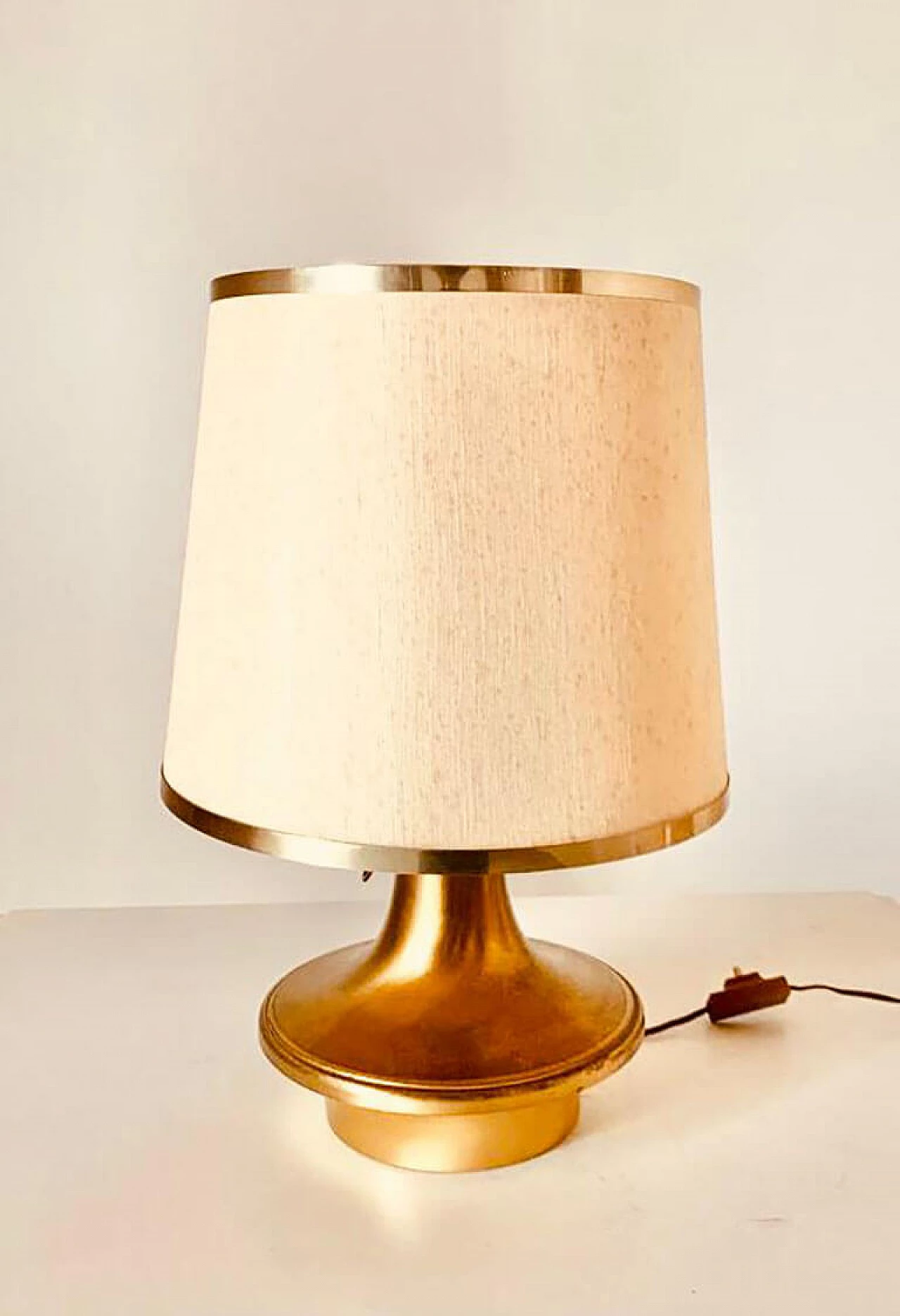 Brass table lamp with fabric shade, 1950s 7