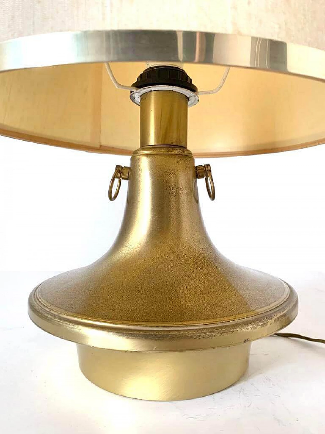 Brass table lamp with fabric shade, 1950s 8