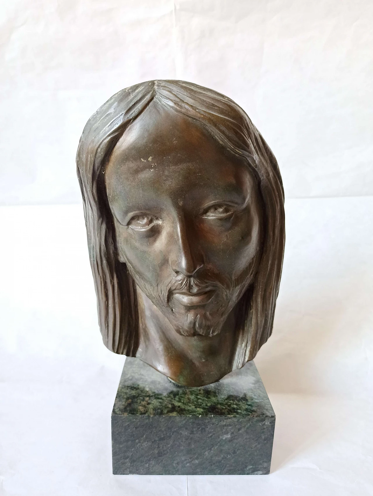 Velotti, face of Christ, bronze sculpture on marble base, 1940s 2