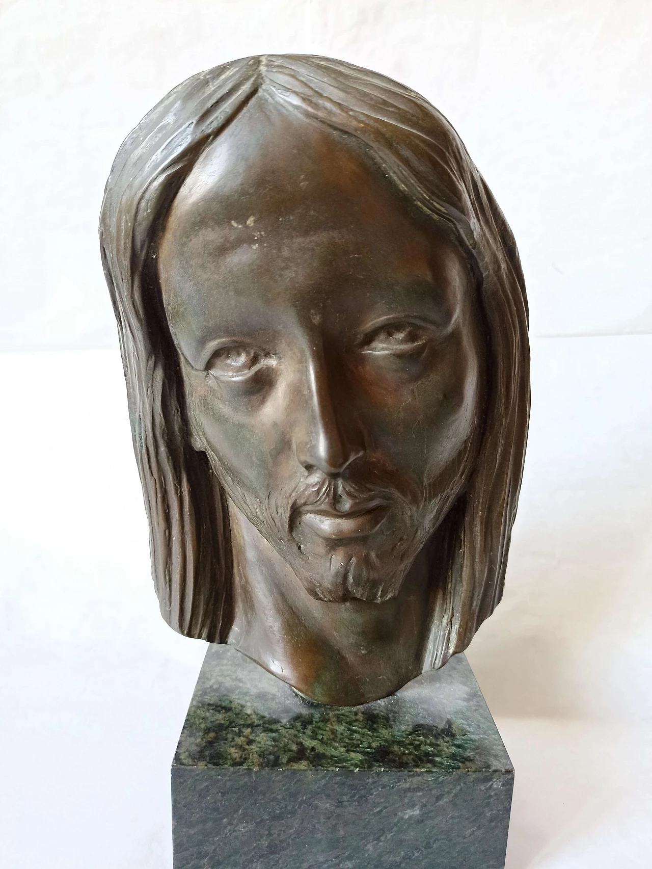 Velotti, face of Christ, bronze sculpture on marble base, 1940s 3