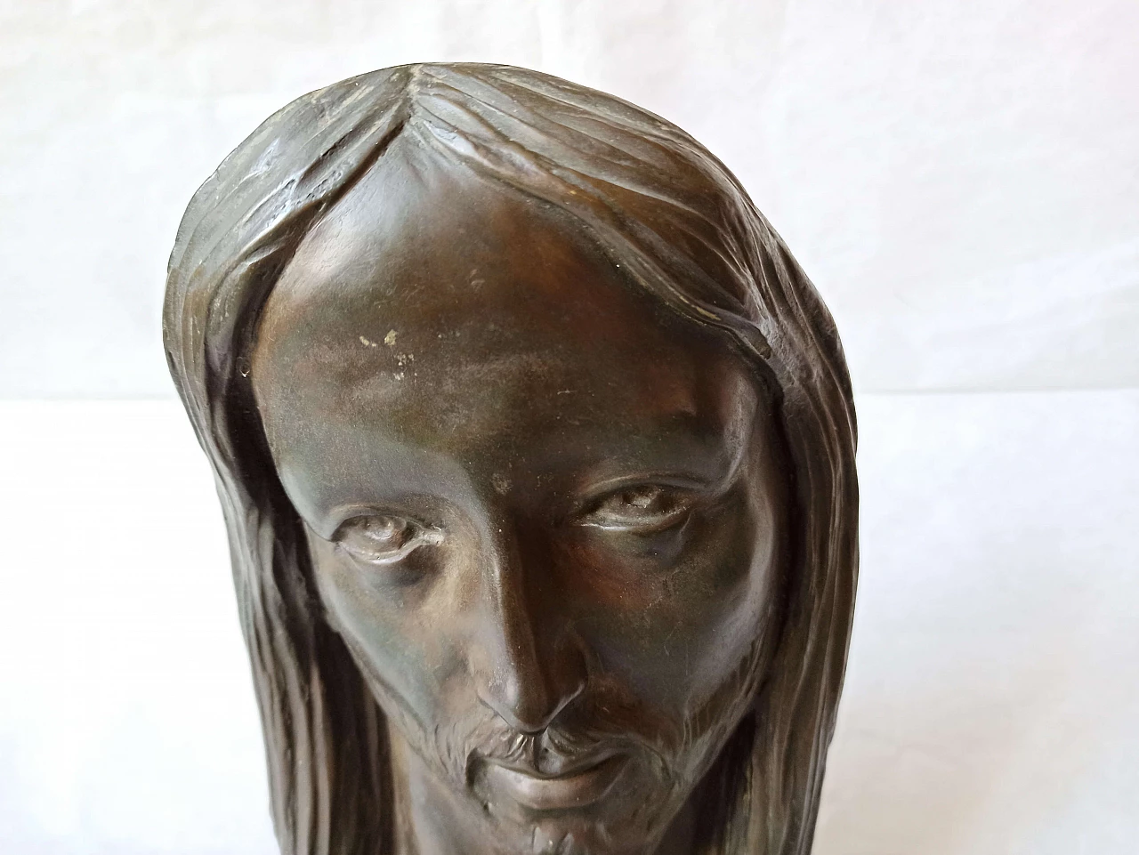 Velotti, face of Christ, bronze sculpture on marble base, 1940s 4