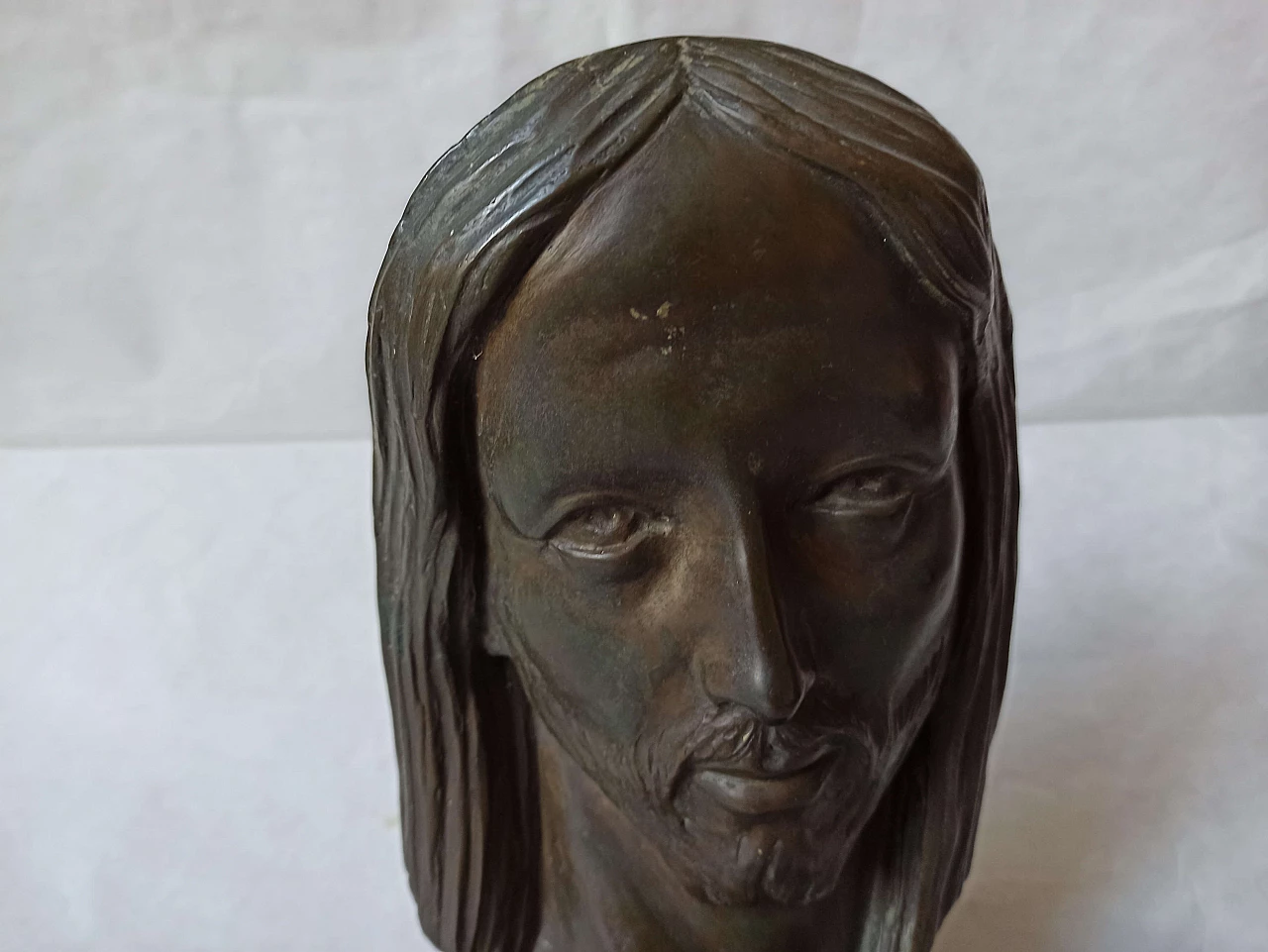 Velotti, face of Christ, bronze sculpture on marble base, 1940s 5