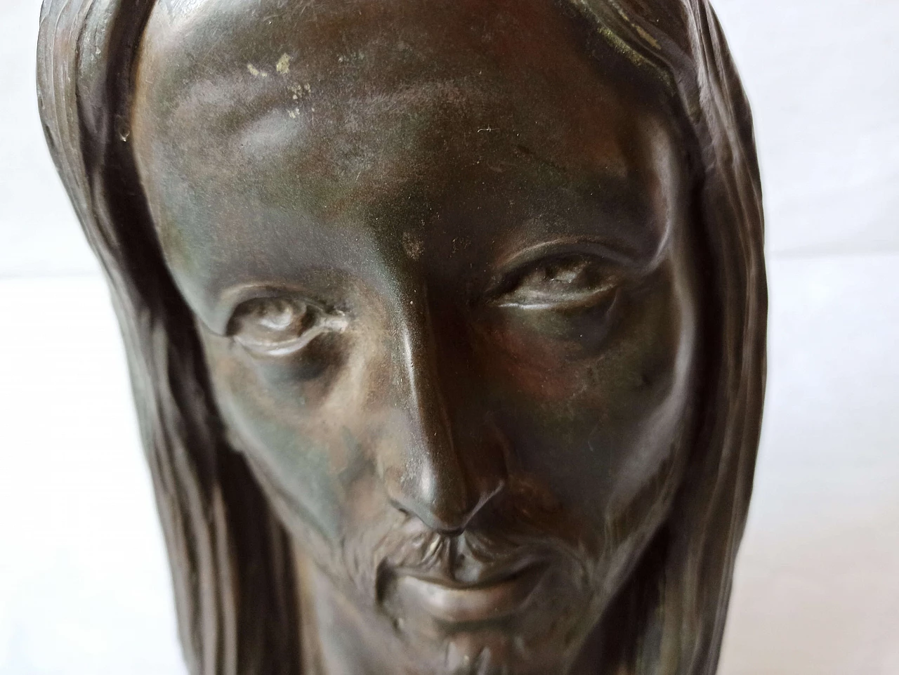 Velotti, face of Christ, bronze sculpture on marble base, 1940s 6