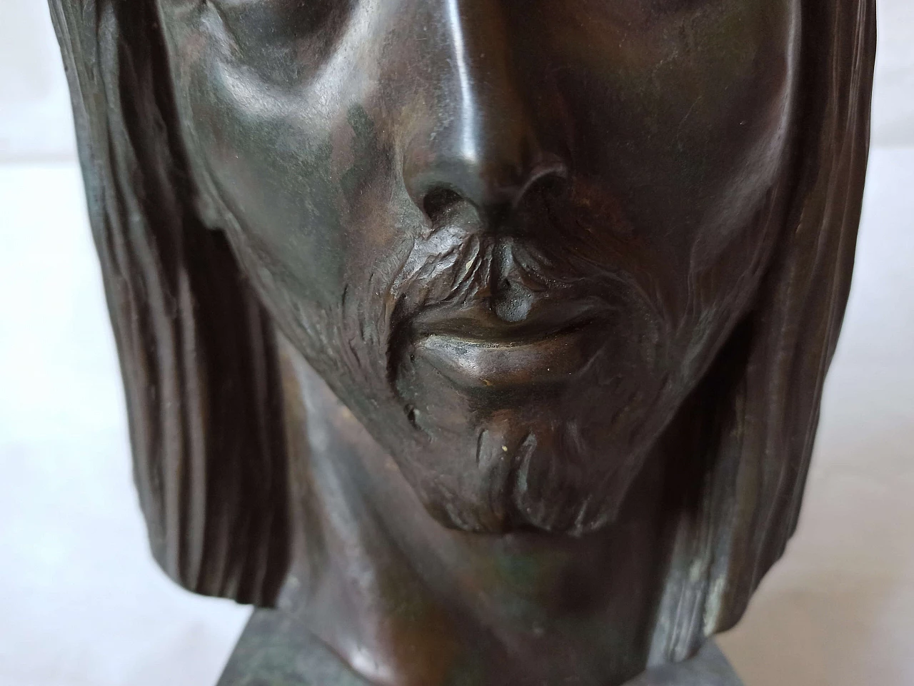 Velotti, face of Christ, bronze sculpture on marble base, 1940s 8