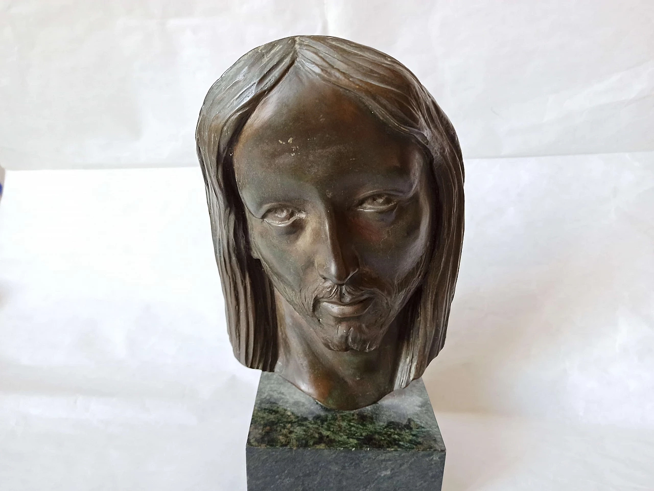 Velotti, face of Christ, bronze sculpture on marble base, 1940s 11