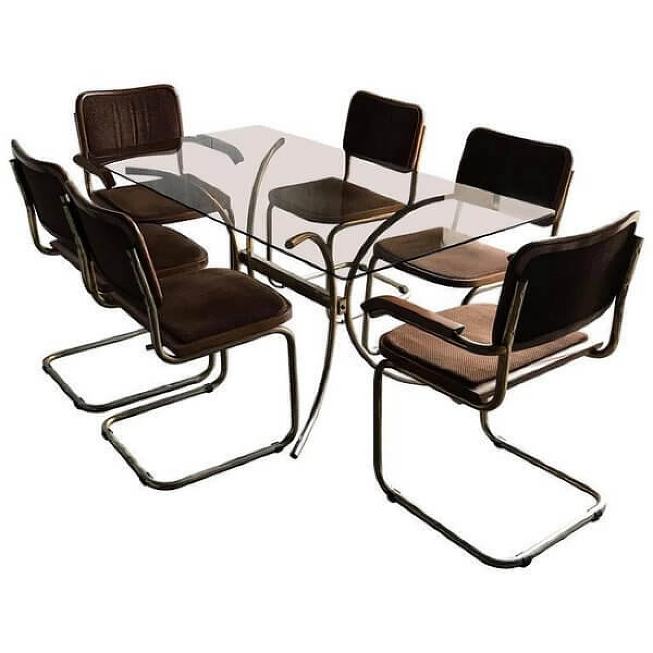 6 Cesca-style chairs by Marcel Breuer and smoked glass table, 1980s 14